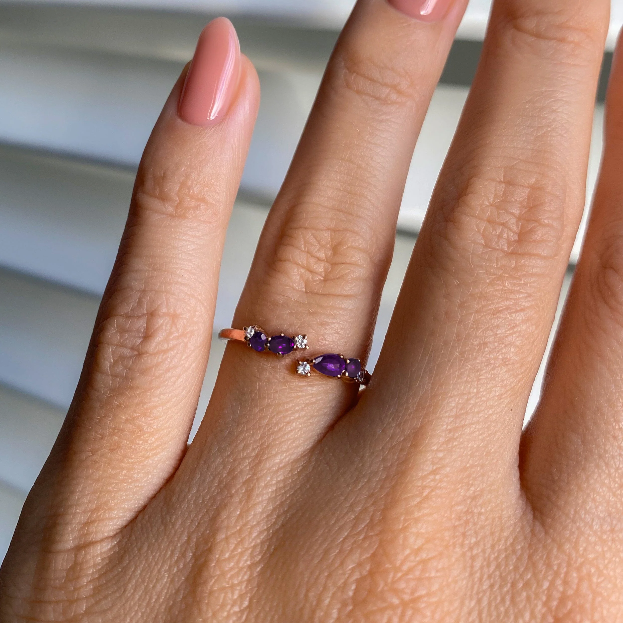 Adjustable Amethyst Ring Flourish - February Birthstone - Image 5