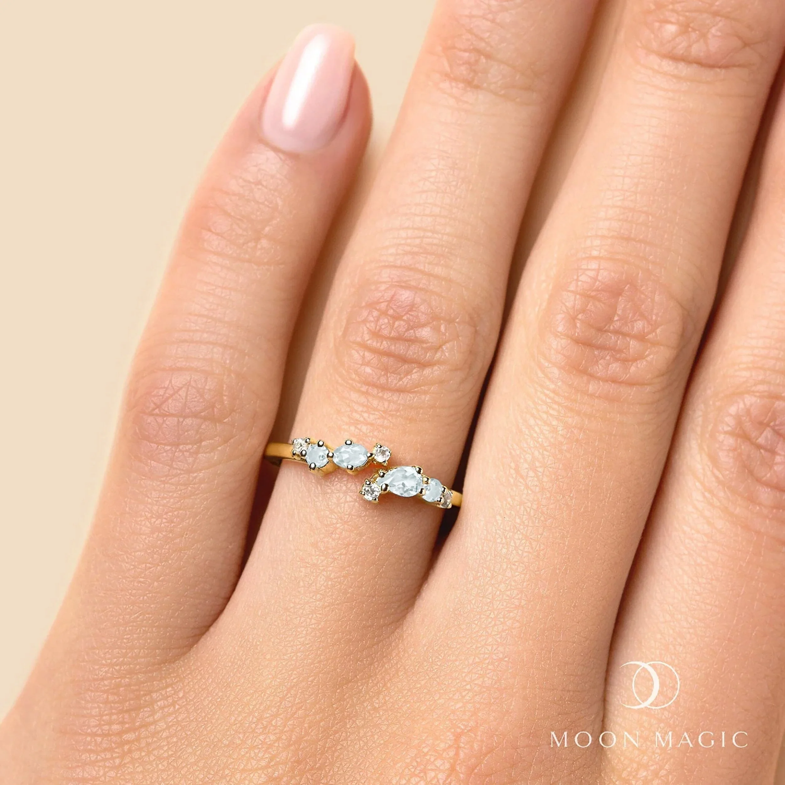 Adjustable Aquamarine Ring Flourish - March Birthstone - Image 8