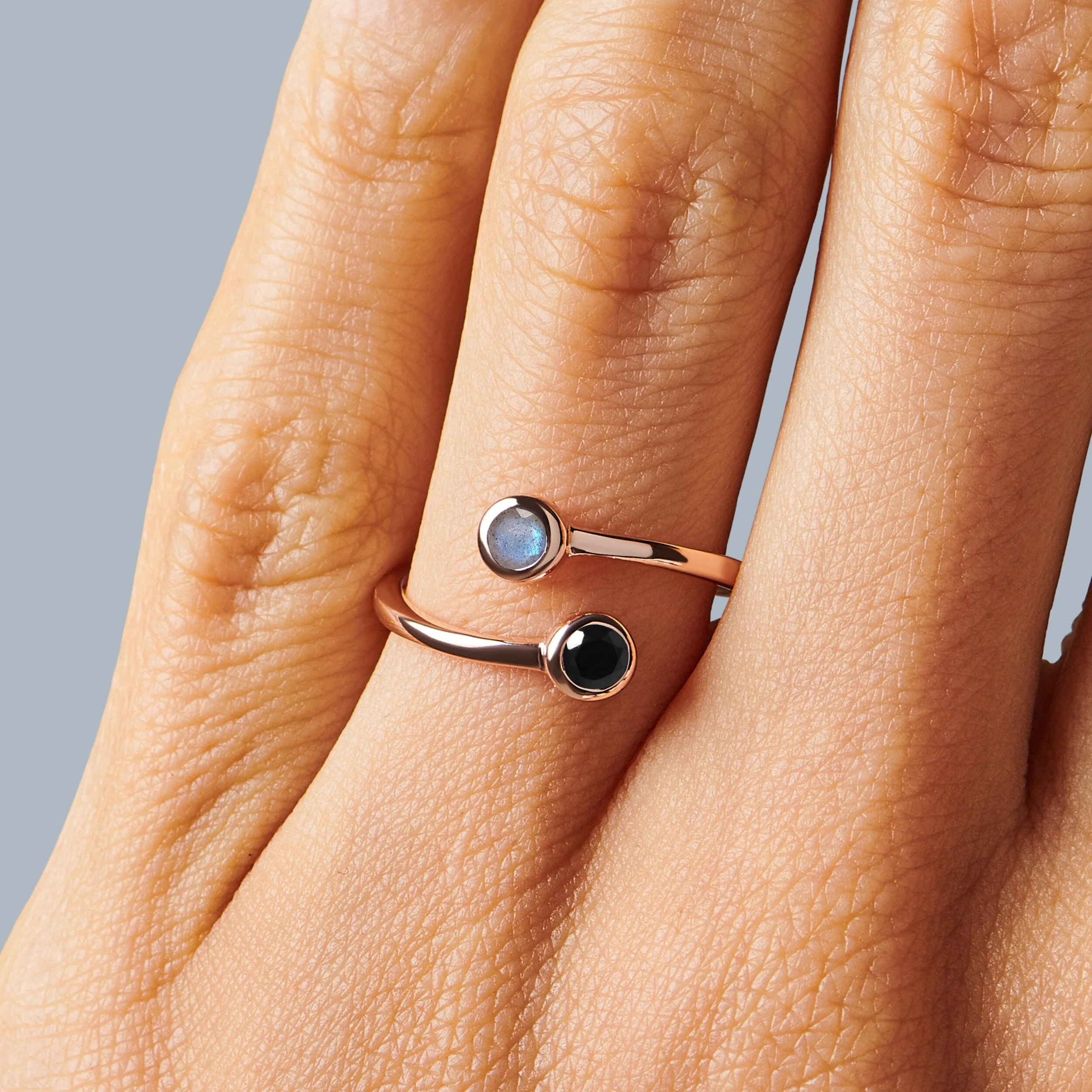 Adjustable Black Obsidian Labradorite Ring - Evolve - Image 4