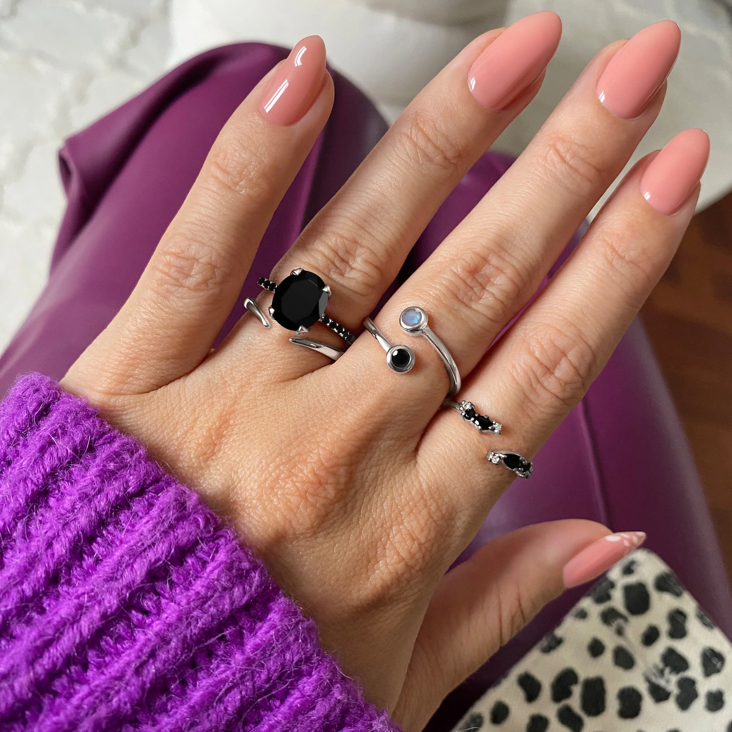 Adjustable Black Obsidian Labradorite Ring - Evolve - Image 9