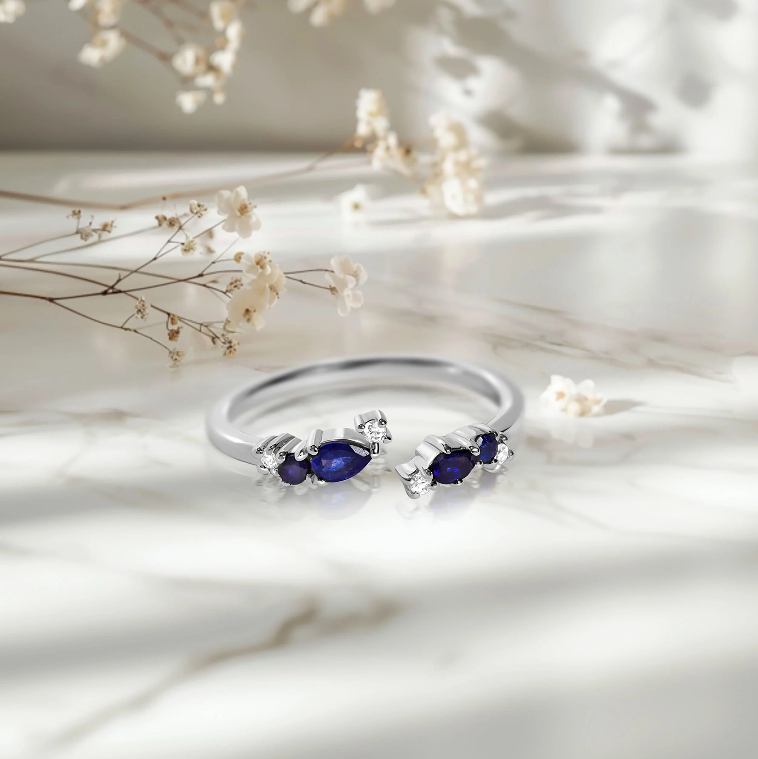 Adjustable Blue Sapphire Ring Flourish - September Birthstone - Image 13
