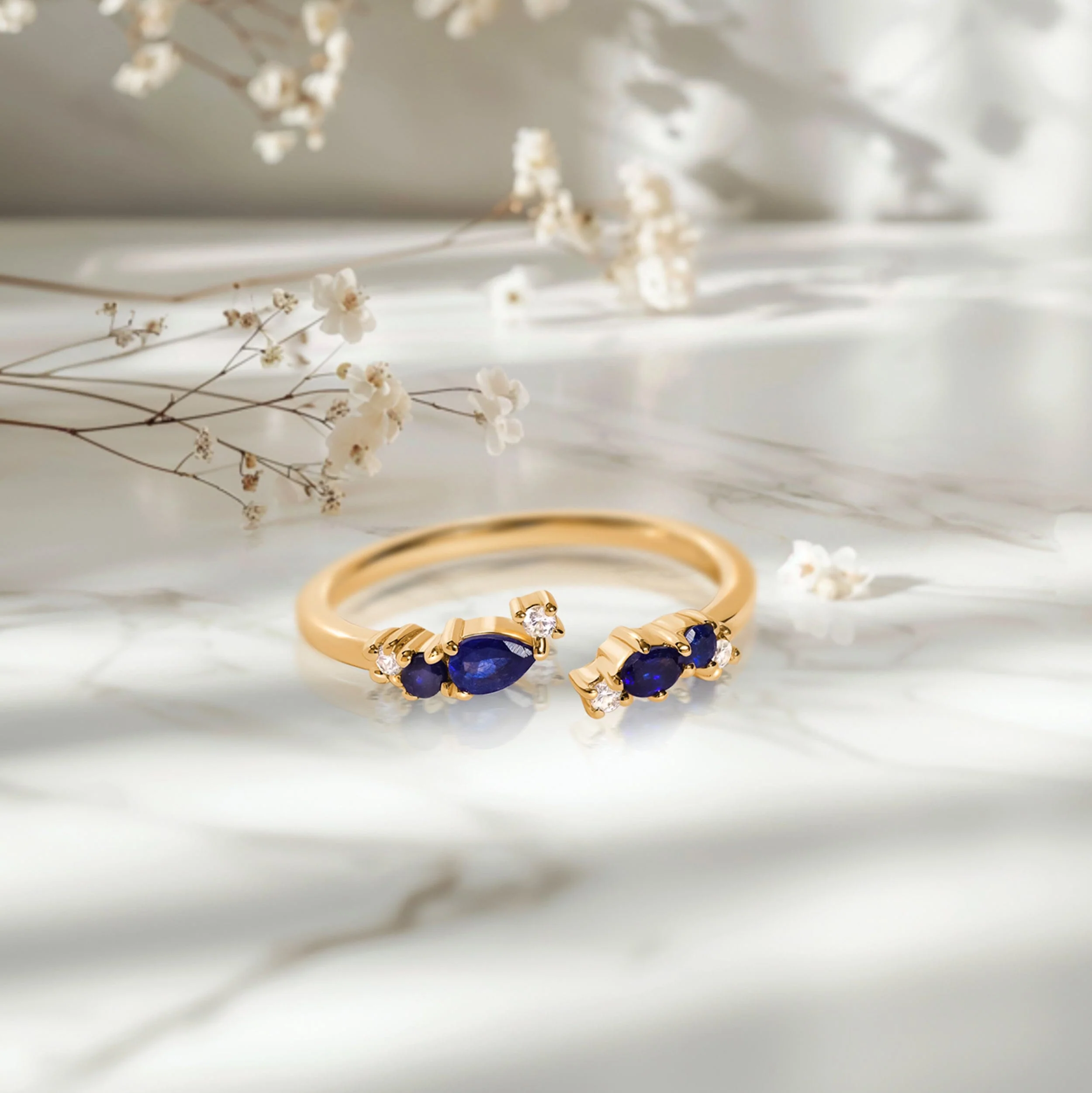 Adjustable Blue Sapphire Ring Flourish - September Birthstone - Image 21