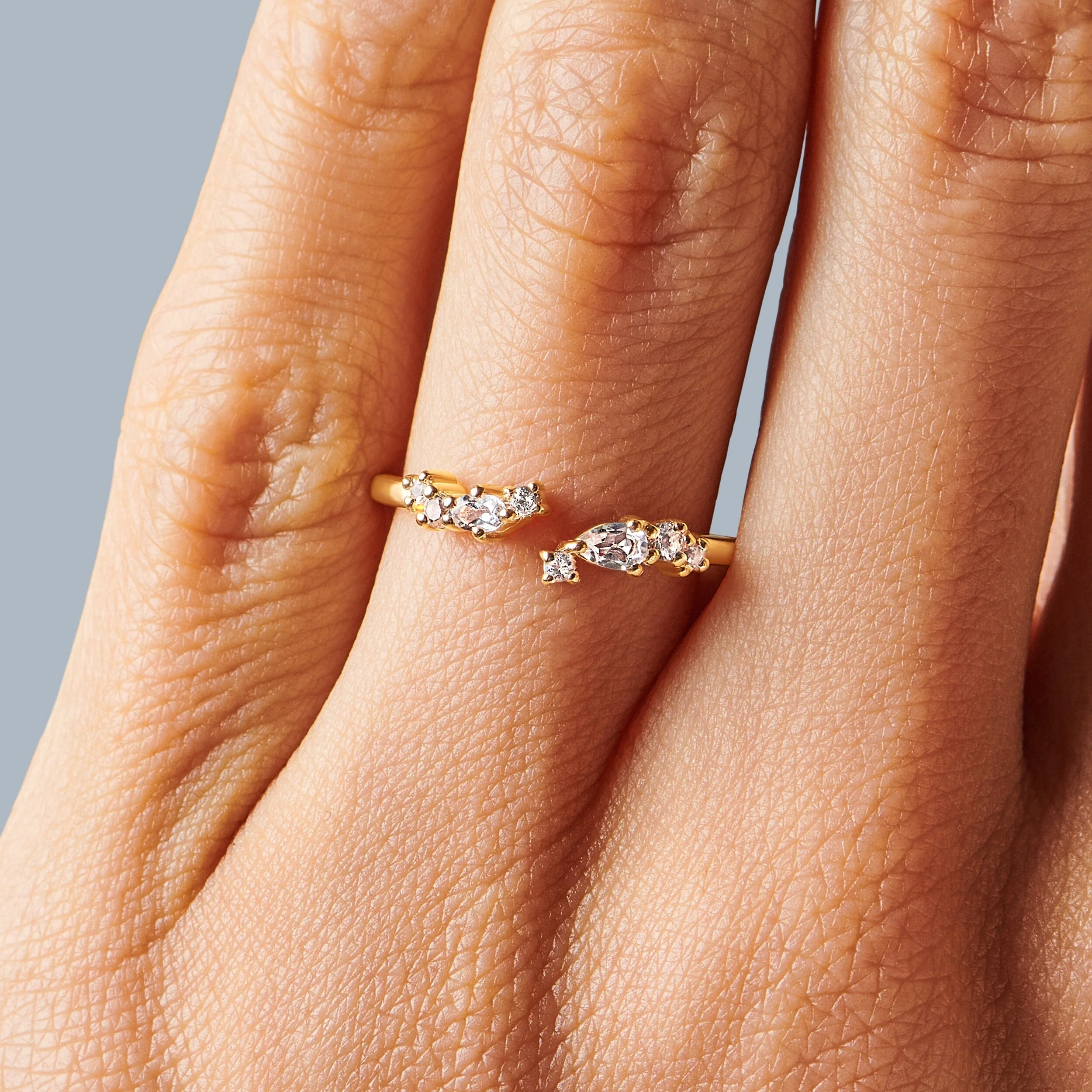 Adjustable White Topaz Ring Flourish - April Birthstone - Image 6