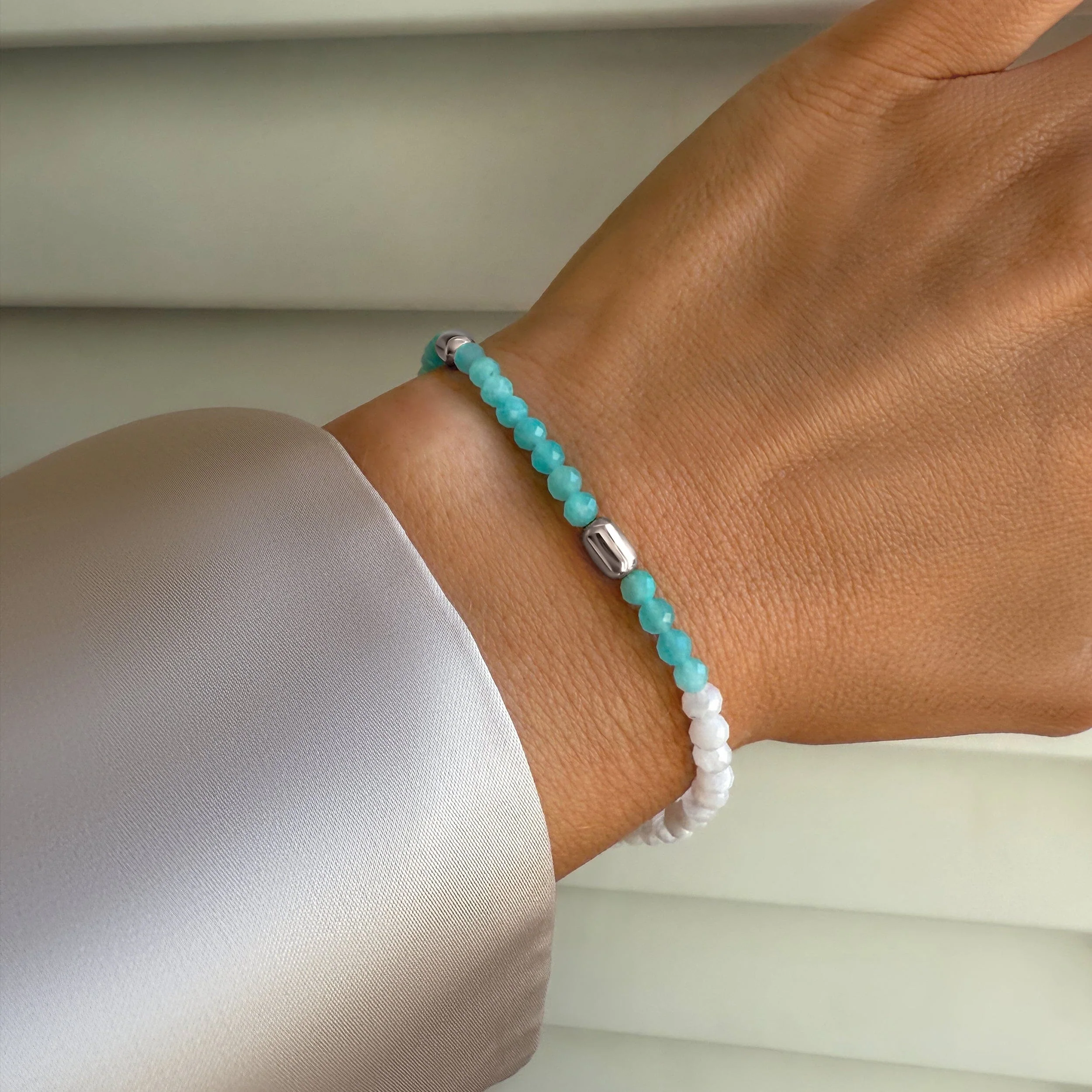 Amazonite White Moonstone Beads Bracelet - Untamed - Image 2