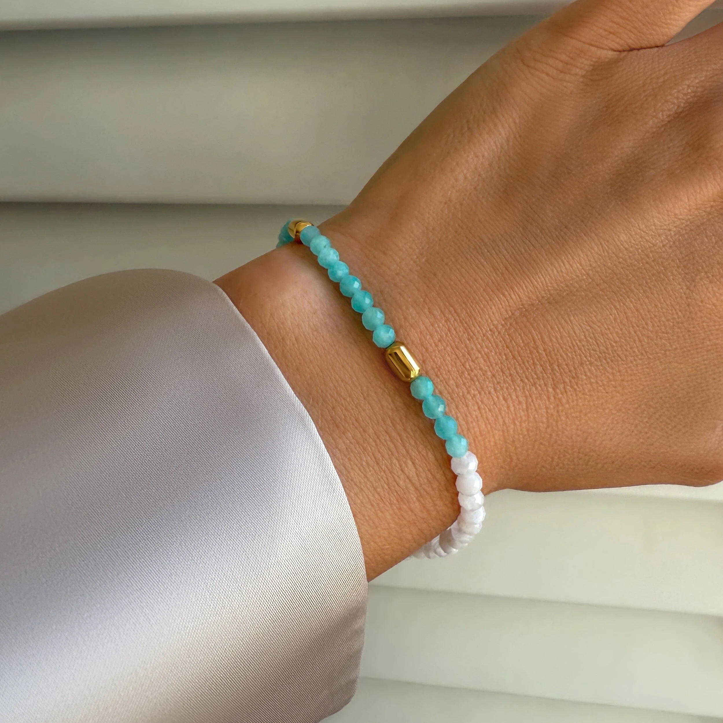Amazonite White Moonstone Beads Bracelet - Untamed - Image 6