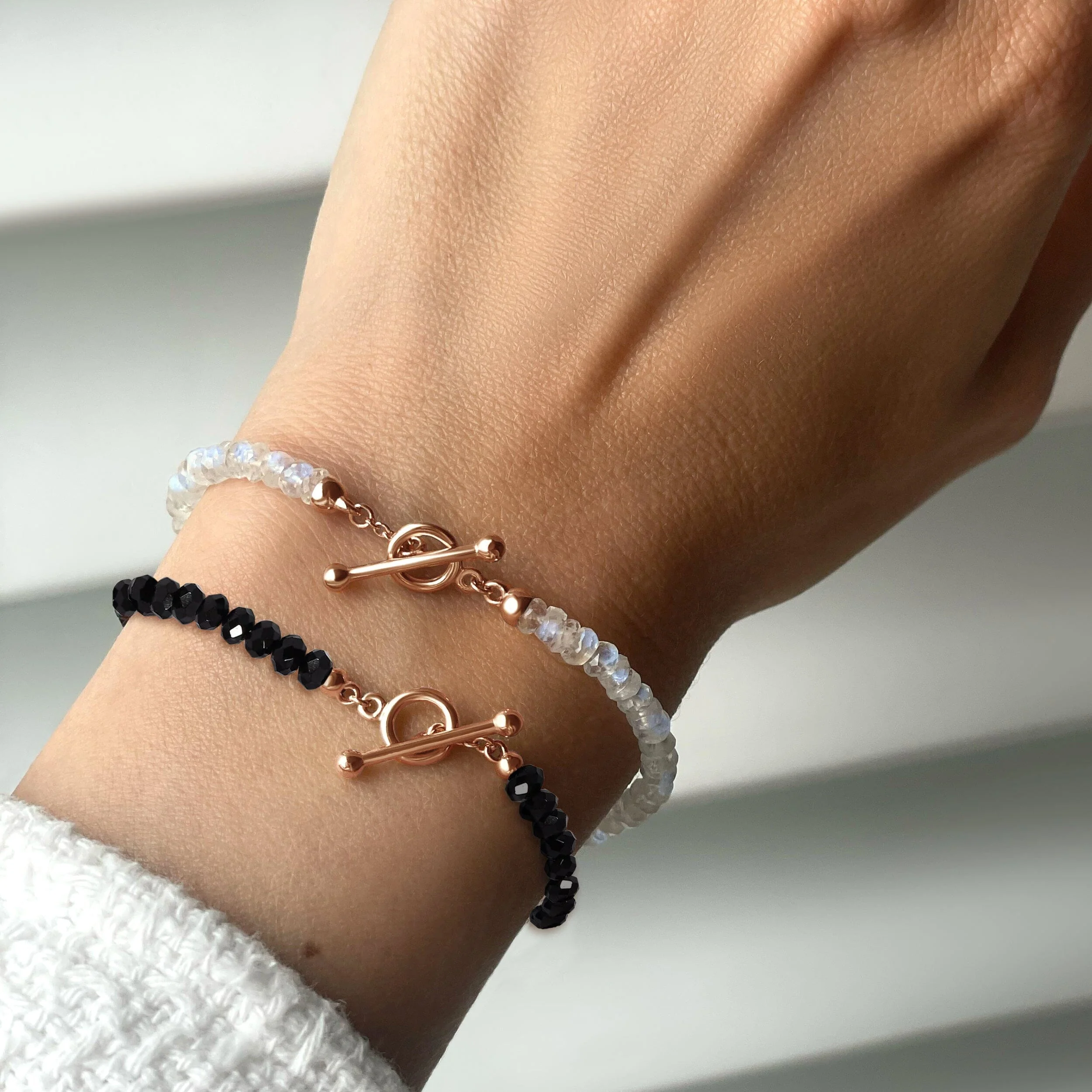 Black Obsidian & Moonstone Bracelet Stack - Spiritual Armor - Image 4
