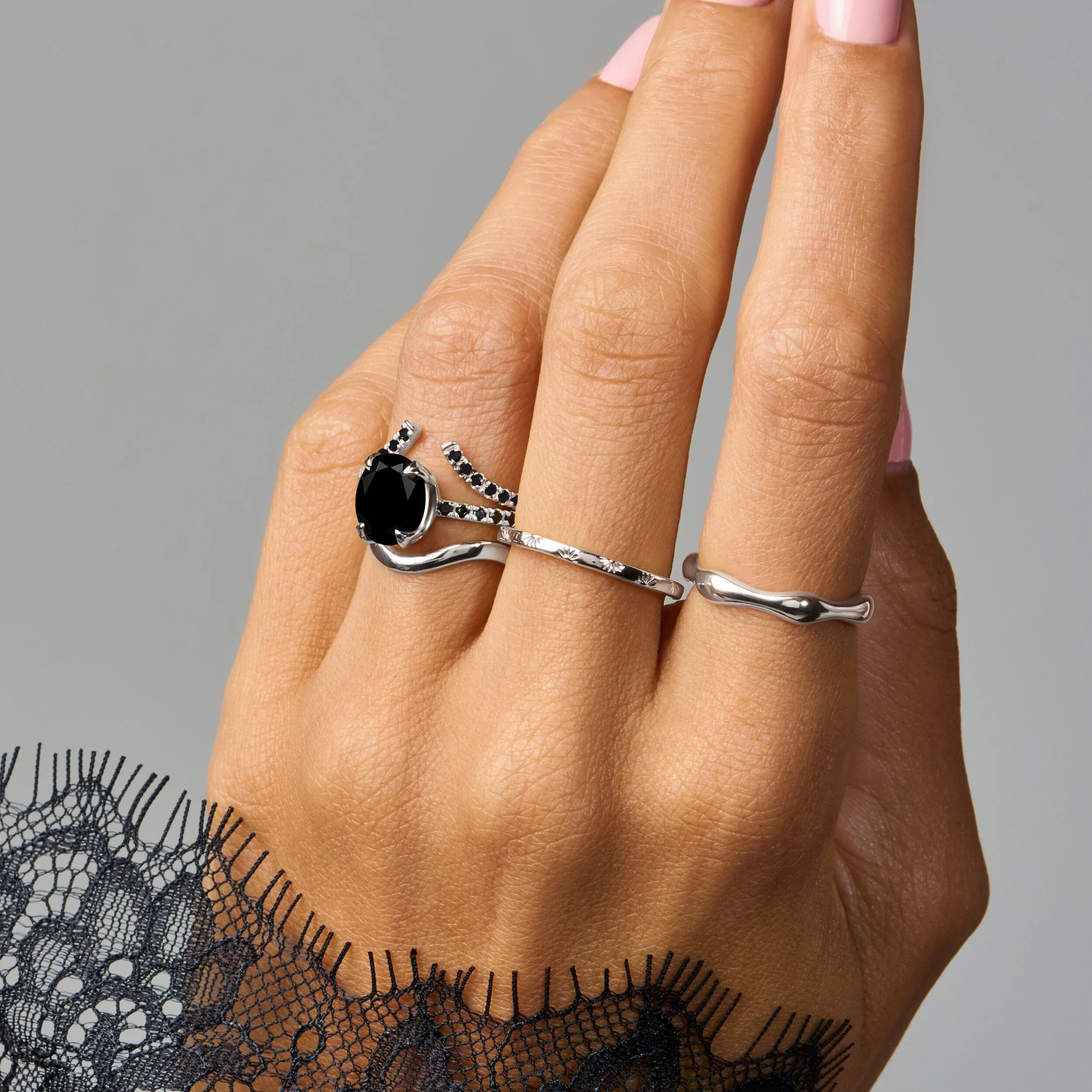 Black Obsidian Black Spinel Harlow Ring - Infinite Ring & Waves Band - Image 9