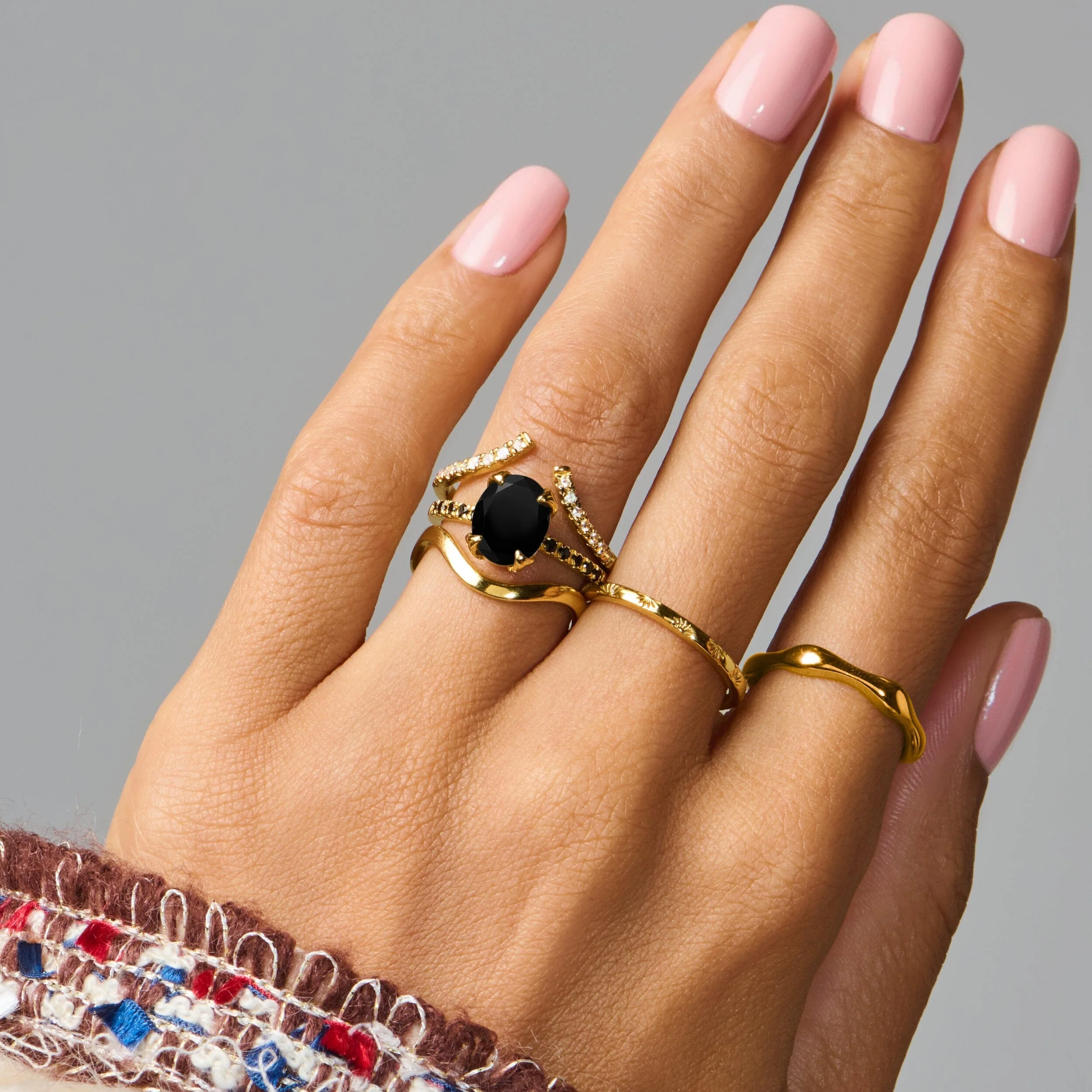Black Obsidian Black Spinel Harlow Ring & Waves Band - Image 16