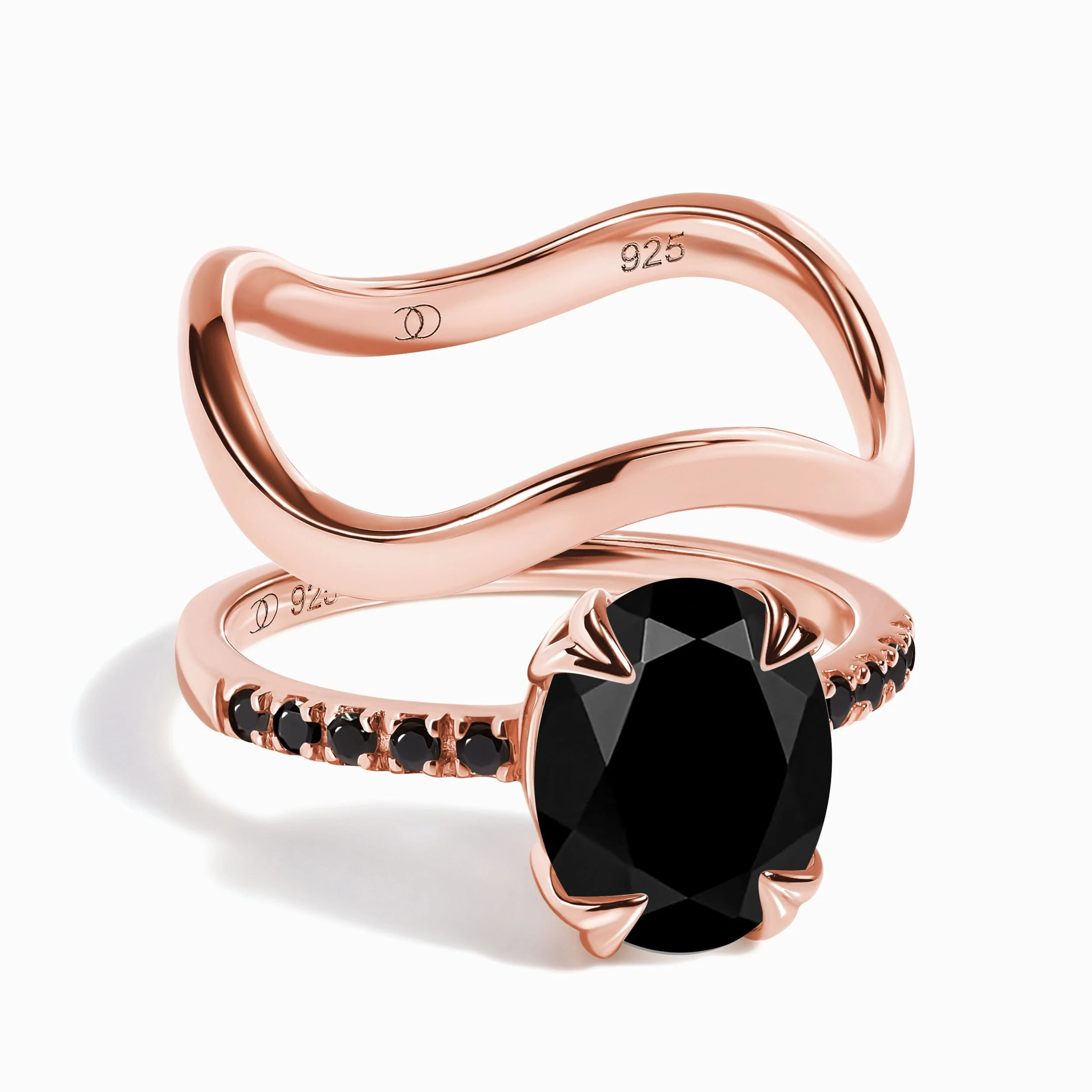 Black Obsidian Black Spinel Harlow Ring & Waves Band - Image 2