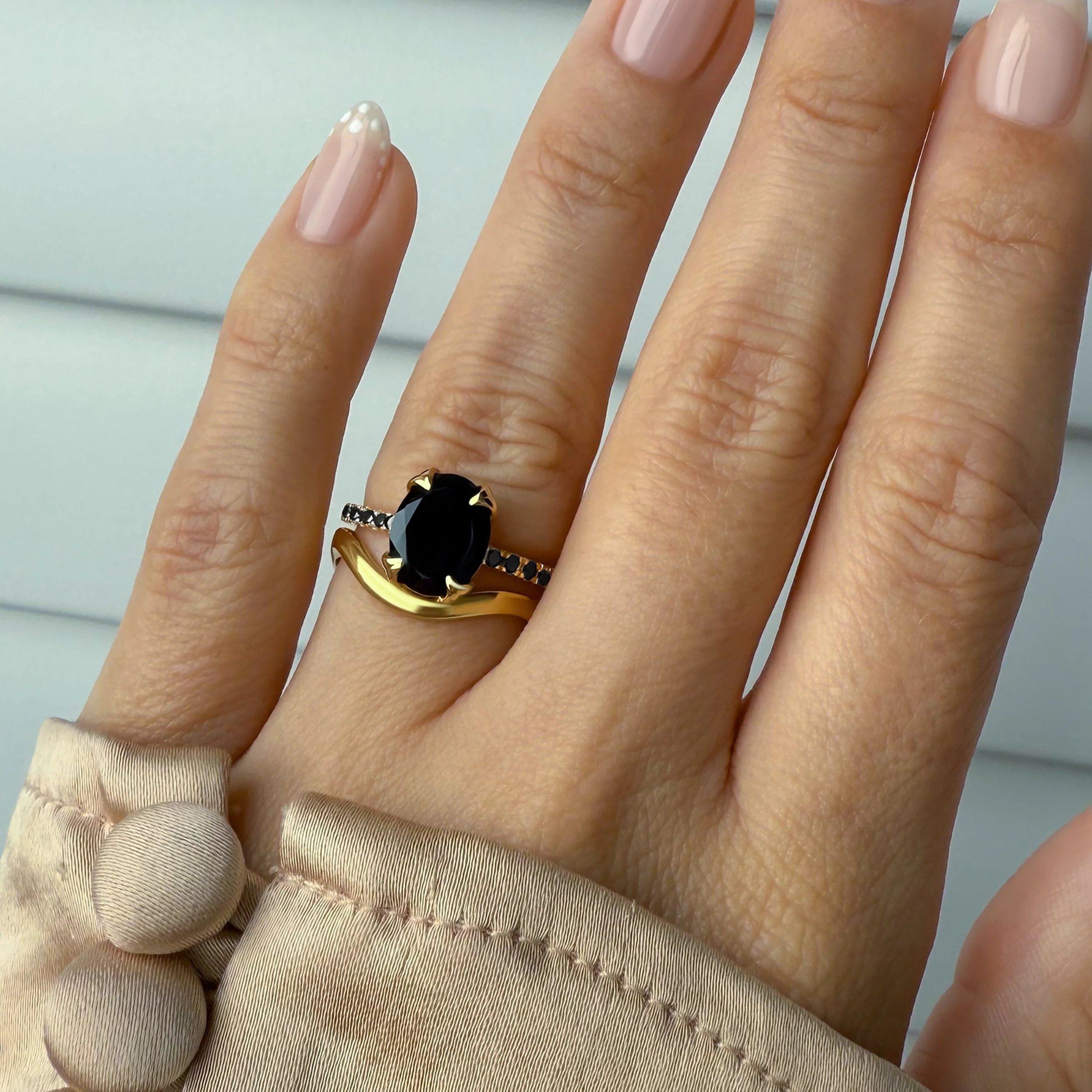 Black Obsidian Black Spinel Harlow Ring & Waves Band - Image 6