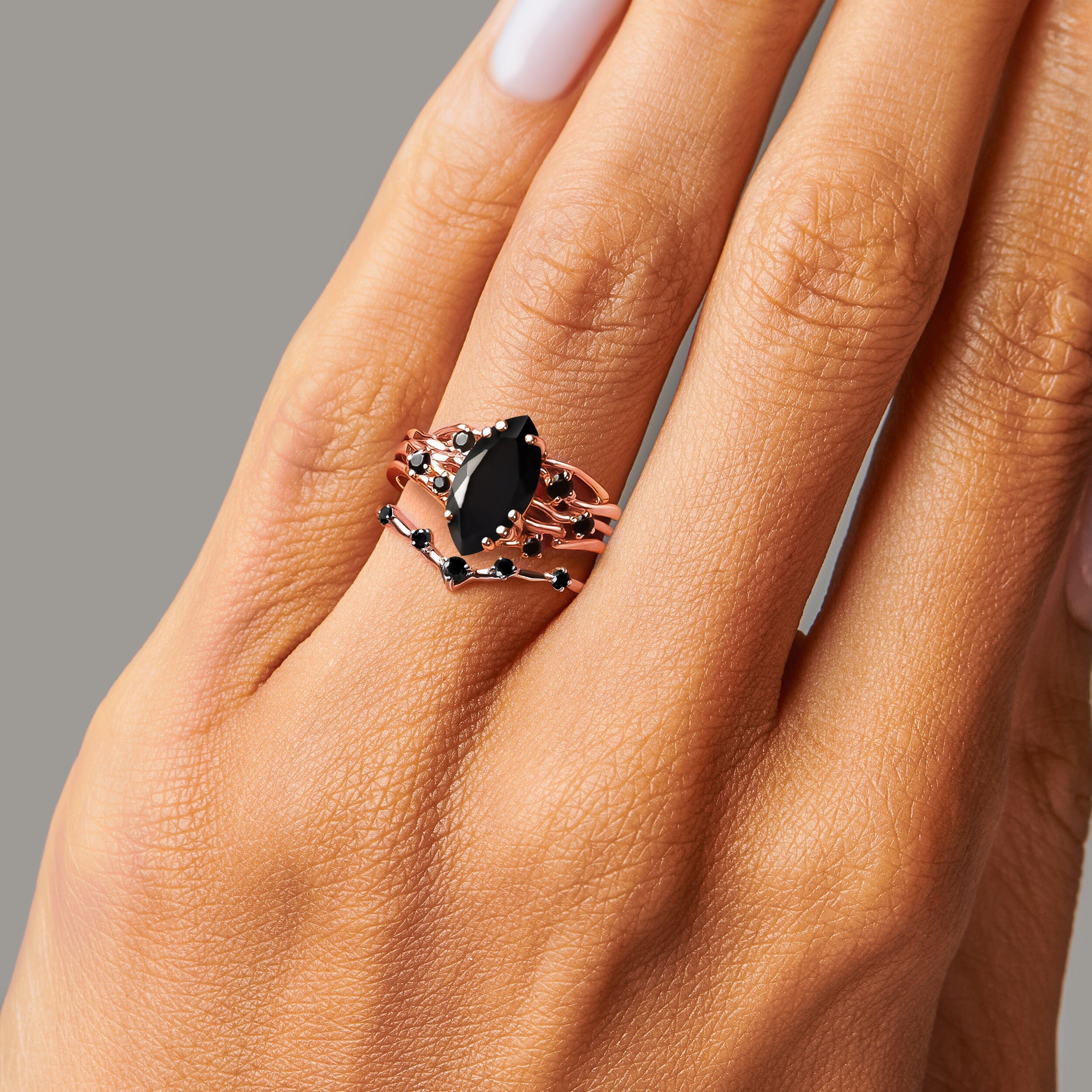 Black Obsidian Black Spinel Radiance Ring & Cosmic Crown Band - Image 5