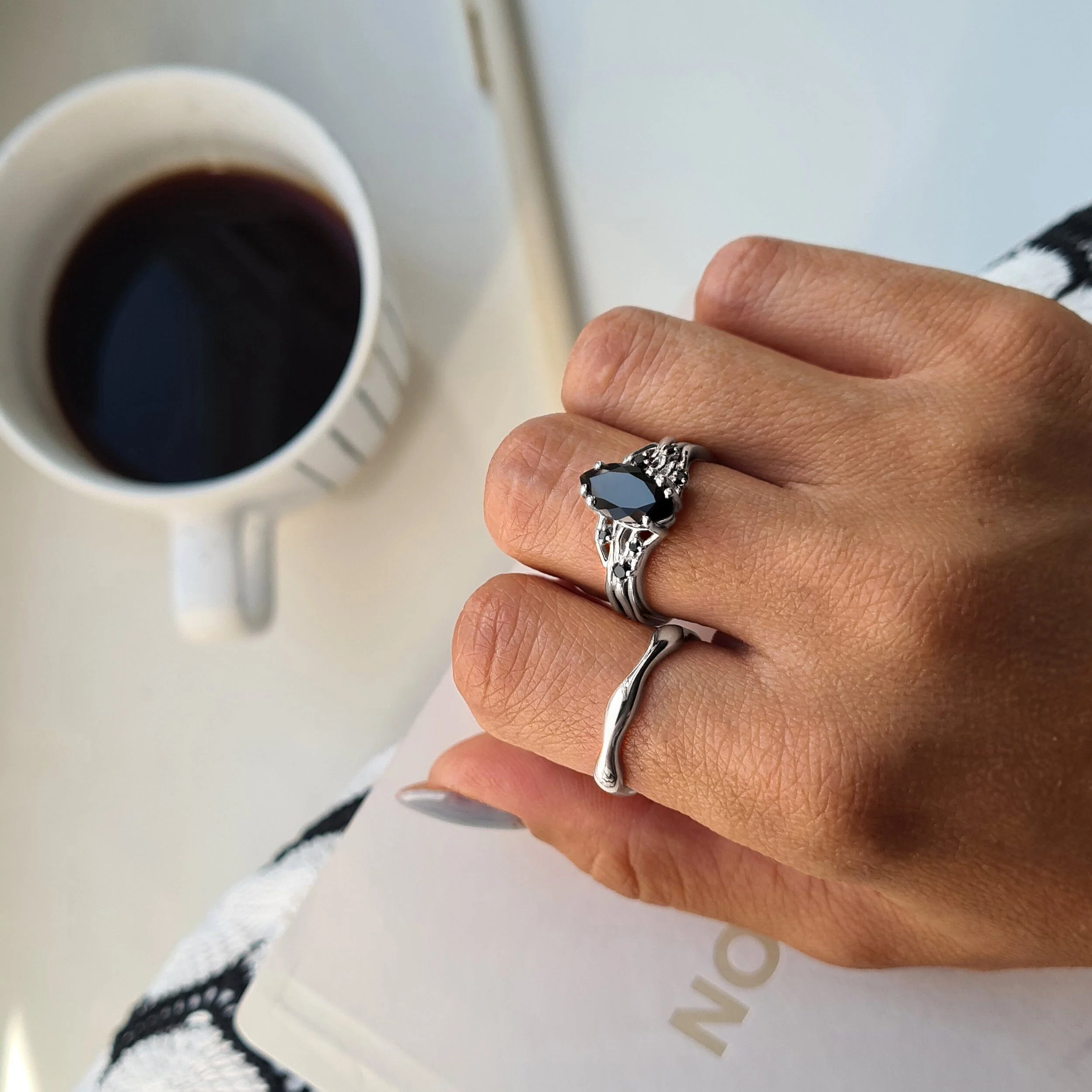 Black Obsidian Black Spinel Ring - Radiance - Image 10