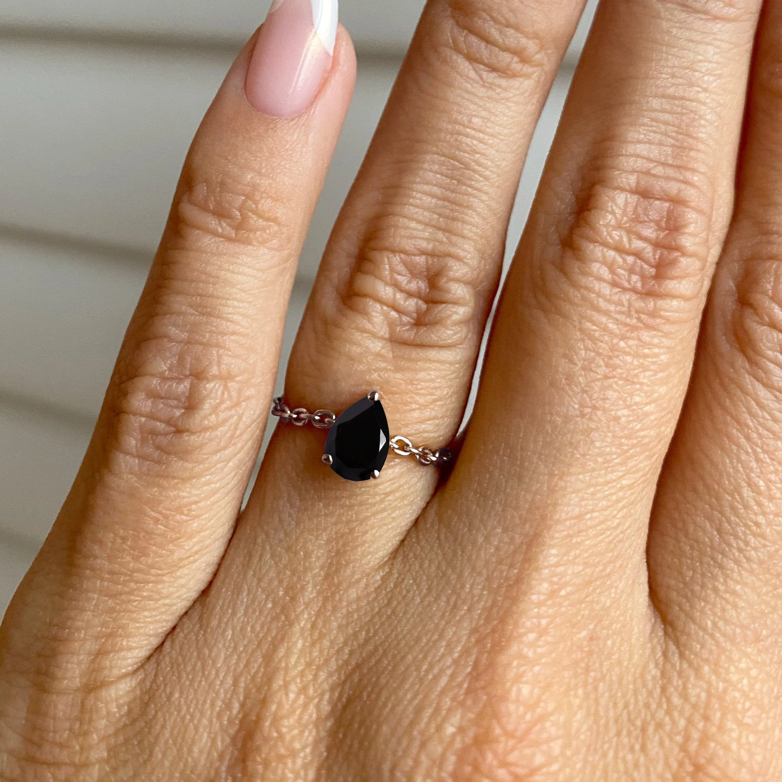 Black Obsidian Adjustable Chain Ring - Dew Drop - Image 22