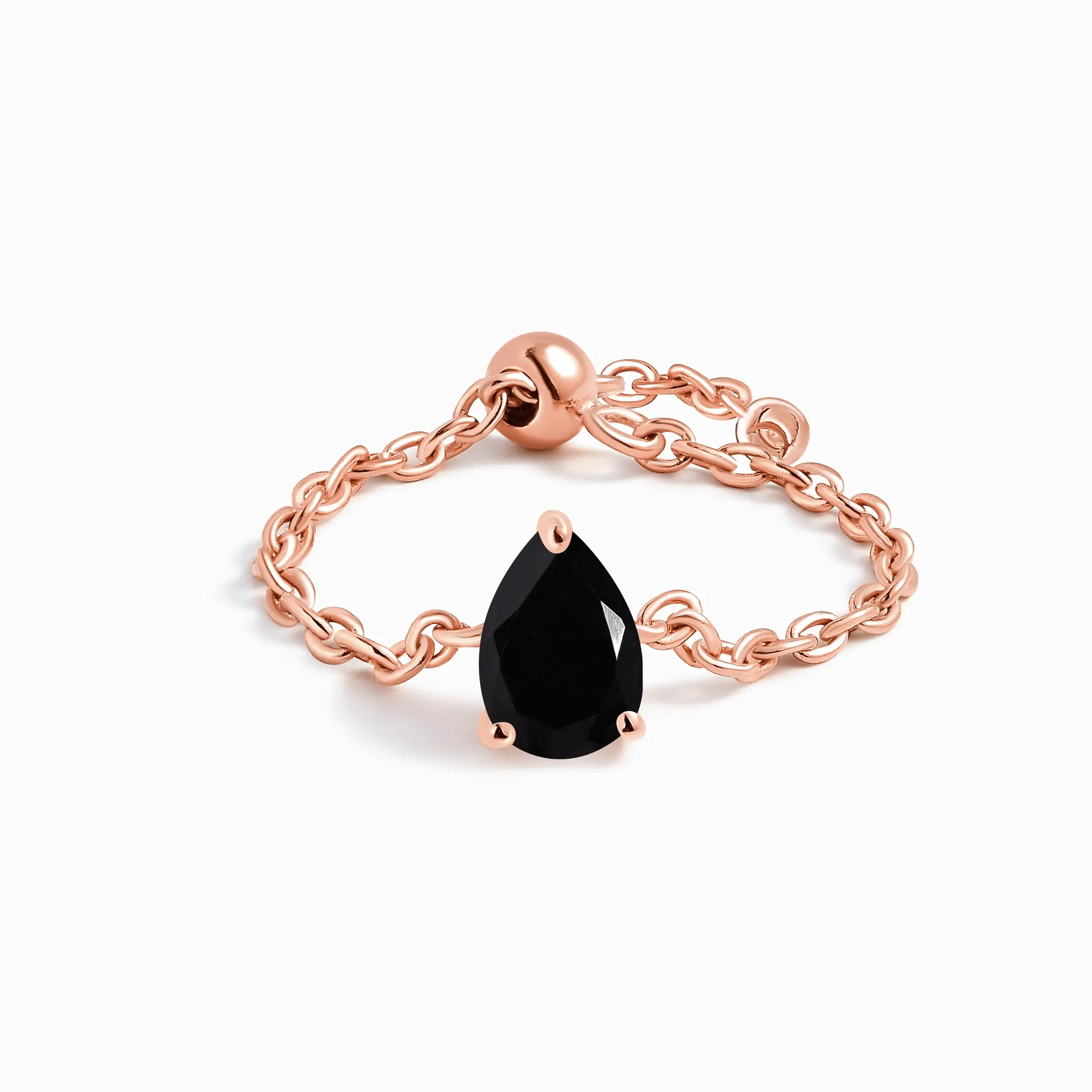 Black Obsidian Adjustable Chain Ring - Dew Drop - Image 3