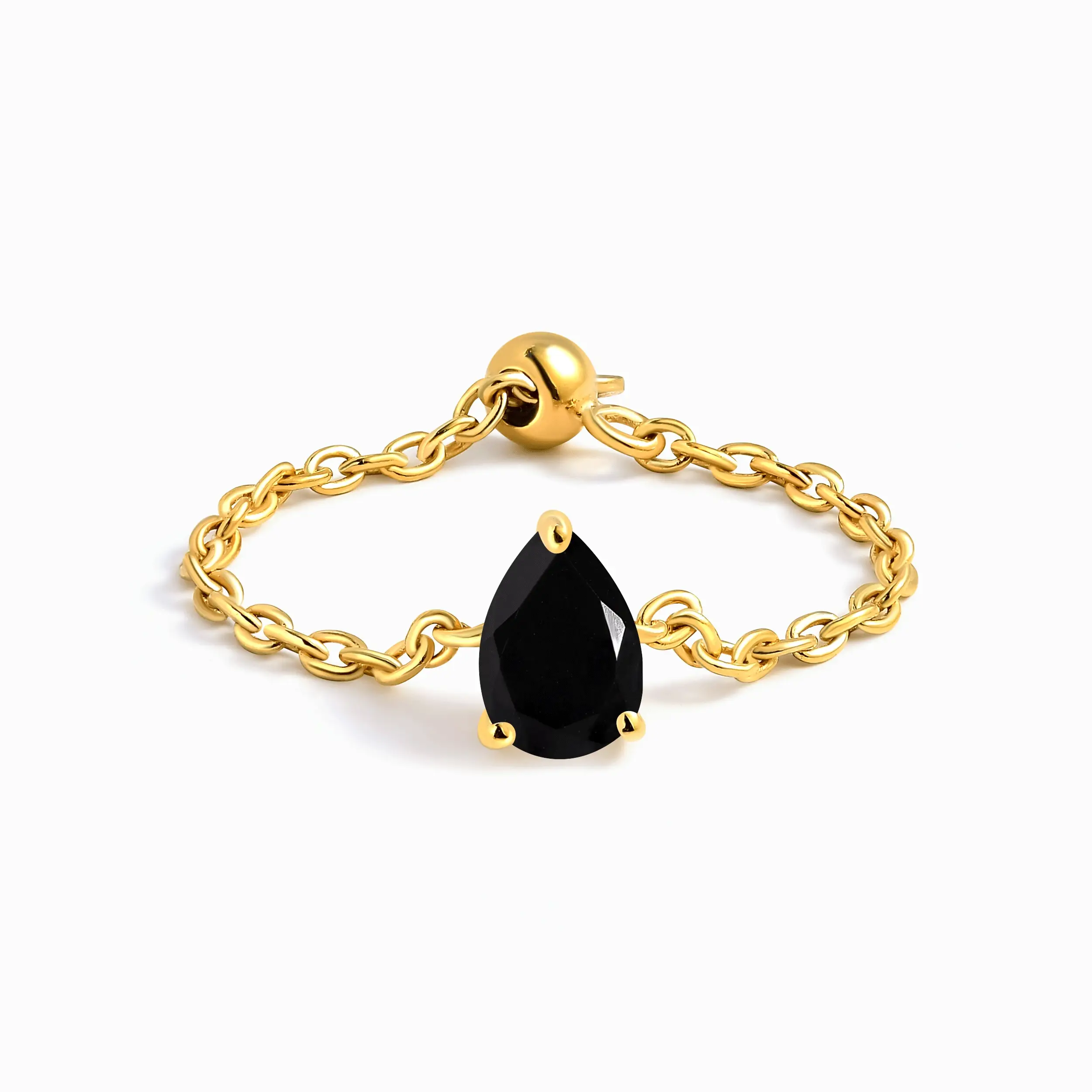 Black Obsidian Adjustable Chain Ring - Dew Drop - Image 5