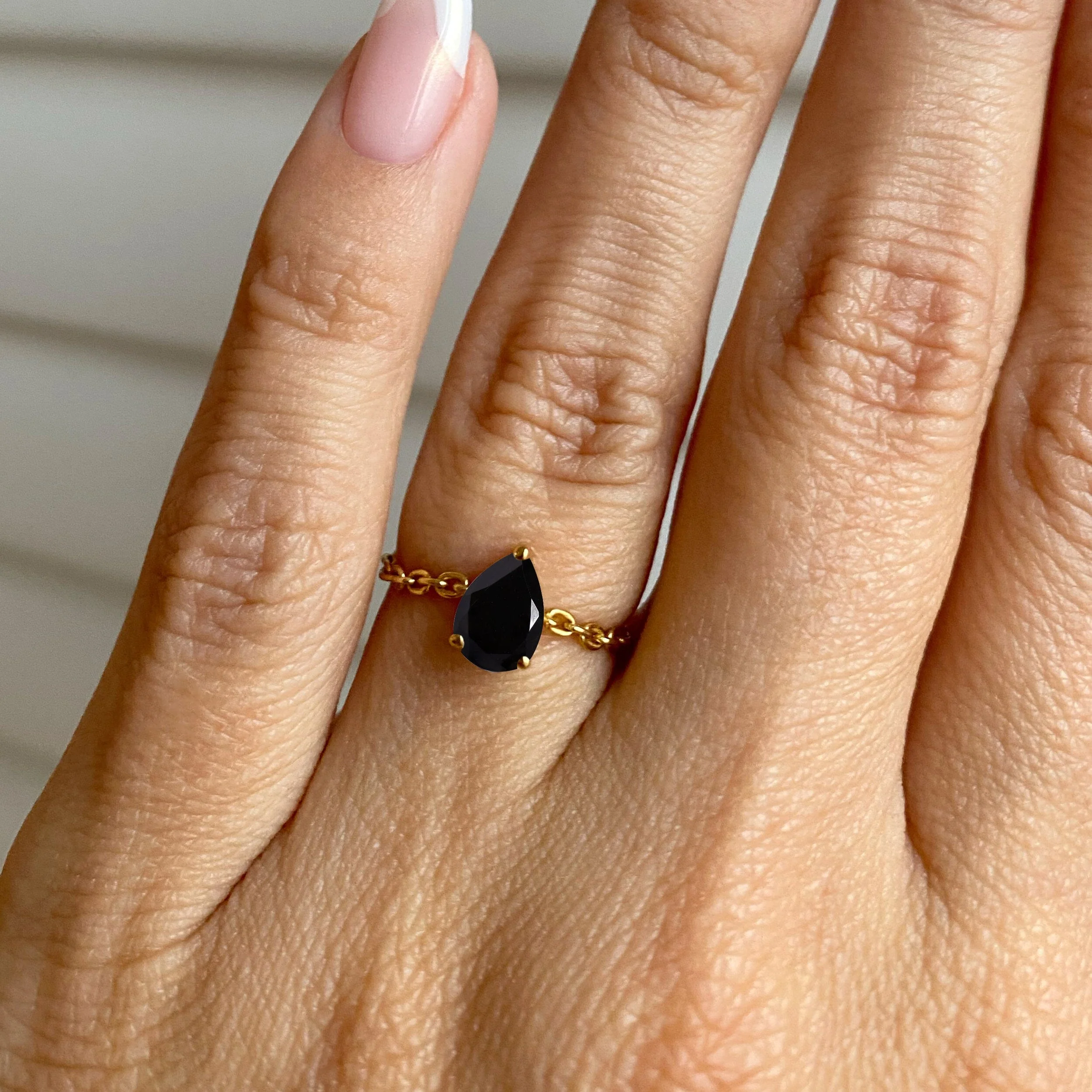 Black Obsidian Adjustable Chain Ring - Dew Drop - Image 6