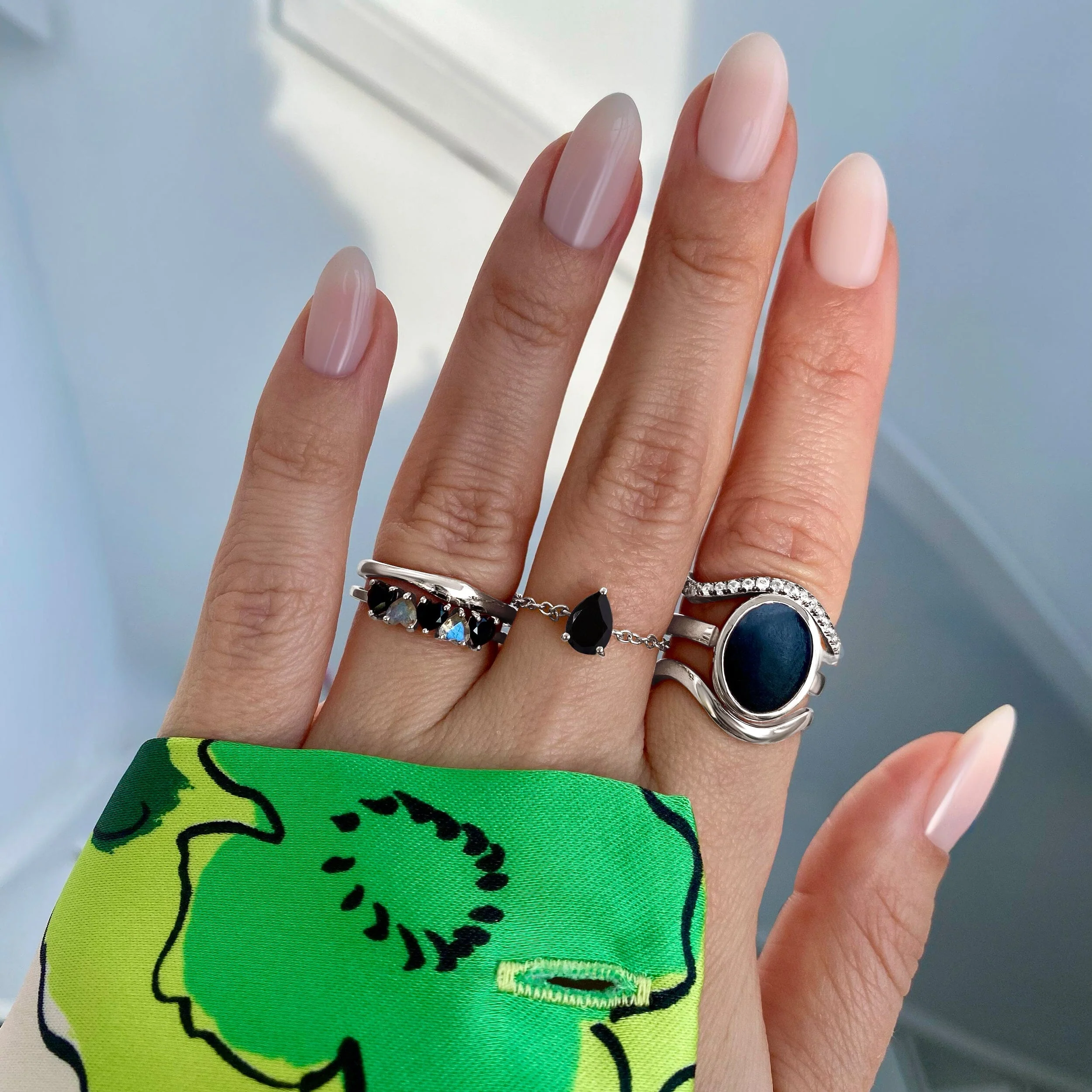 Black Obsidian Adjustable Chain Ring - Dew Drop - Image 9