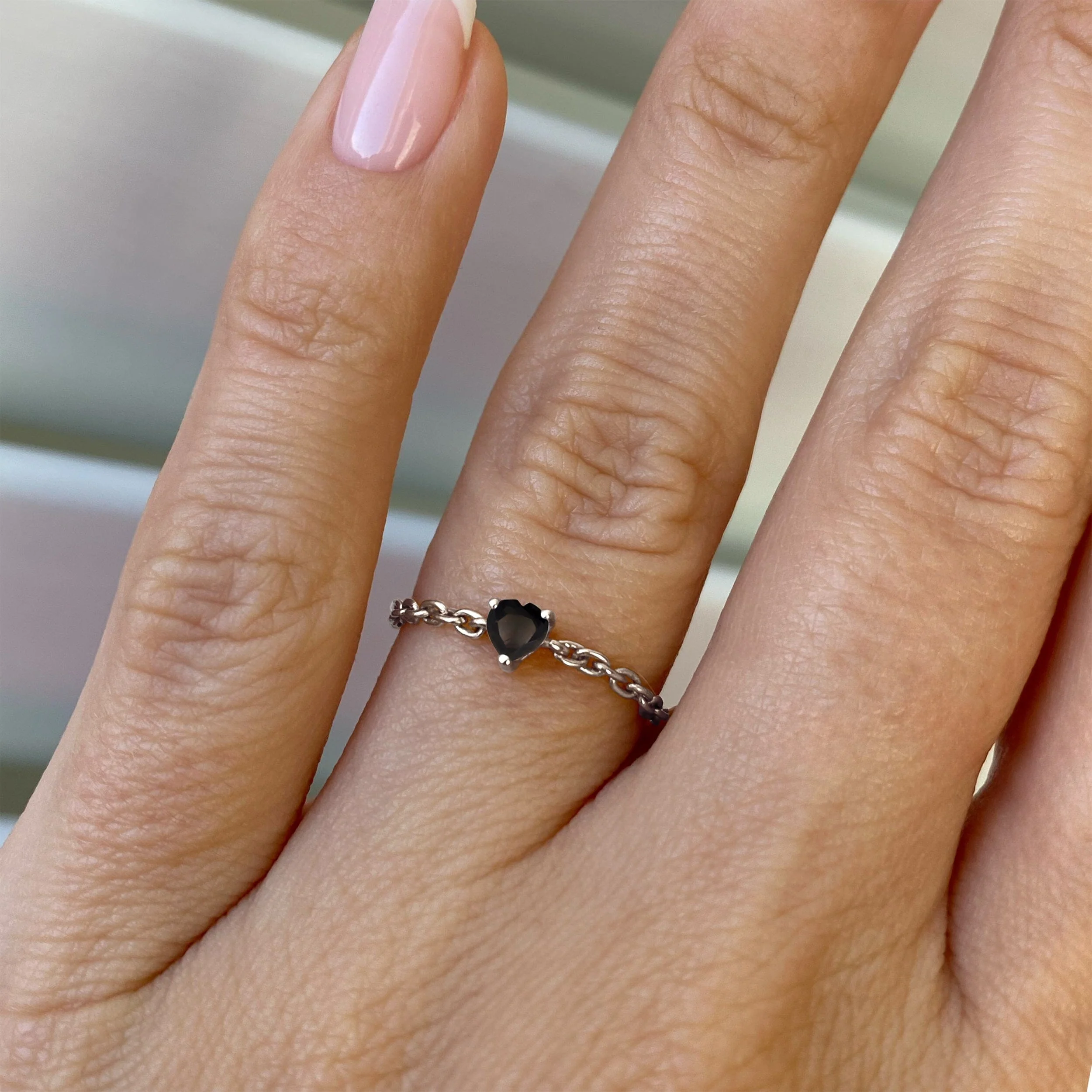 Black Obsidian Adjustable Chain Ring - Love - Image 24