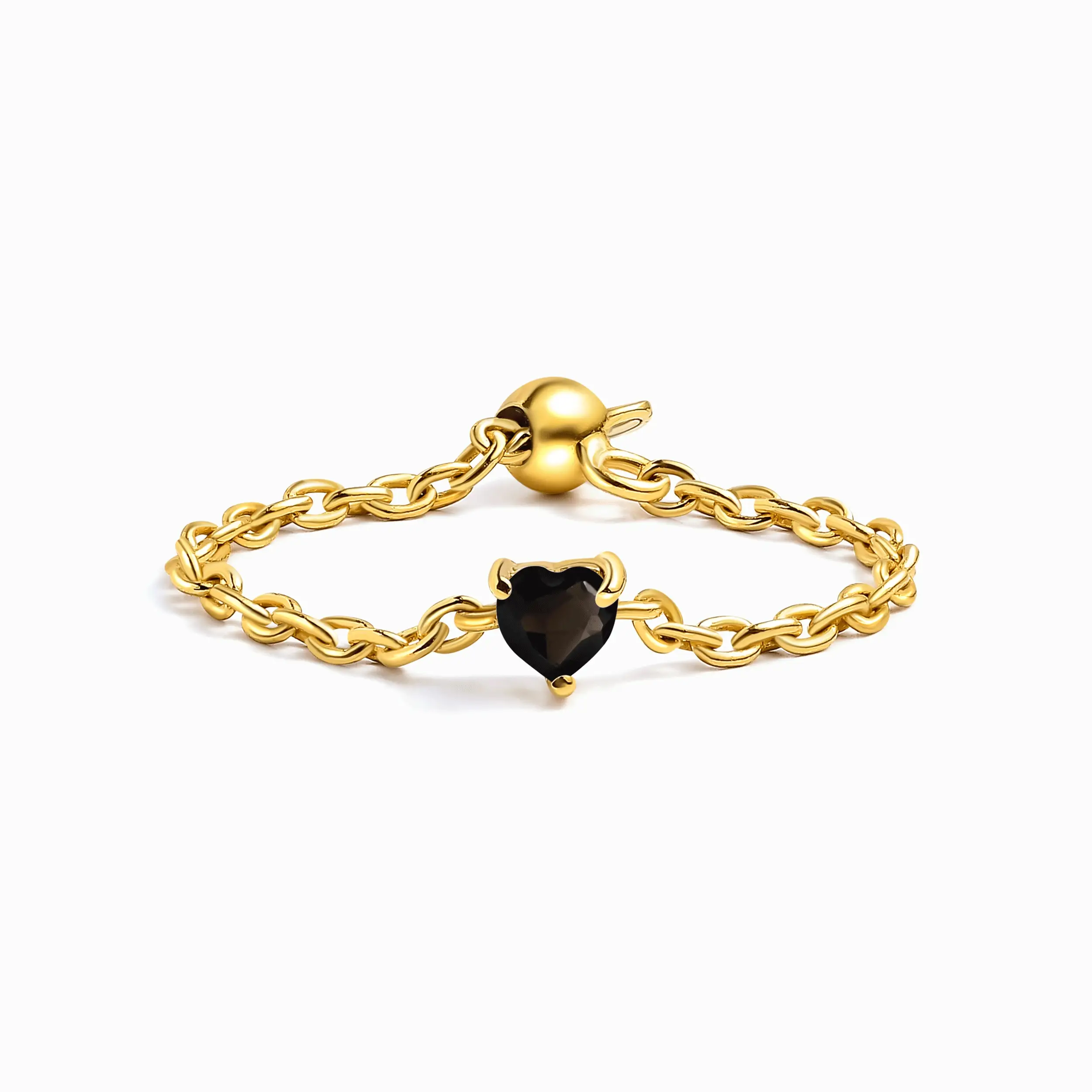 Black Obsidian Adjustable Chain Ring - Love - Image 5