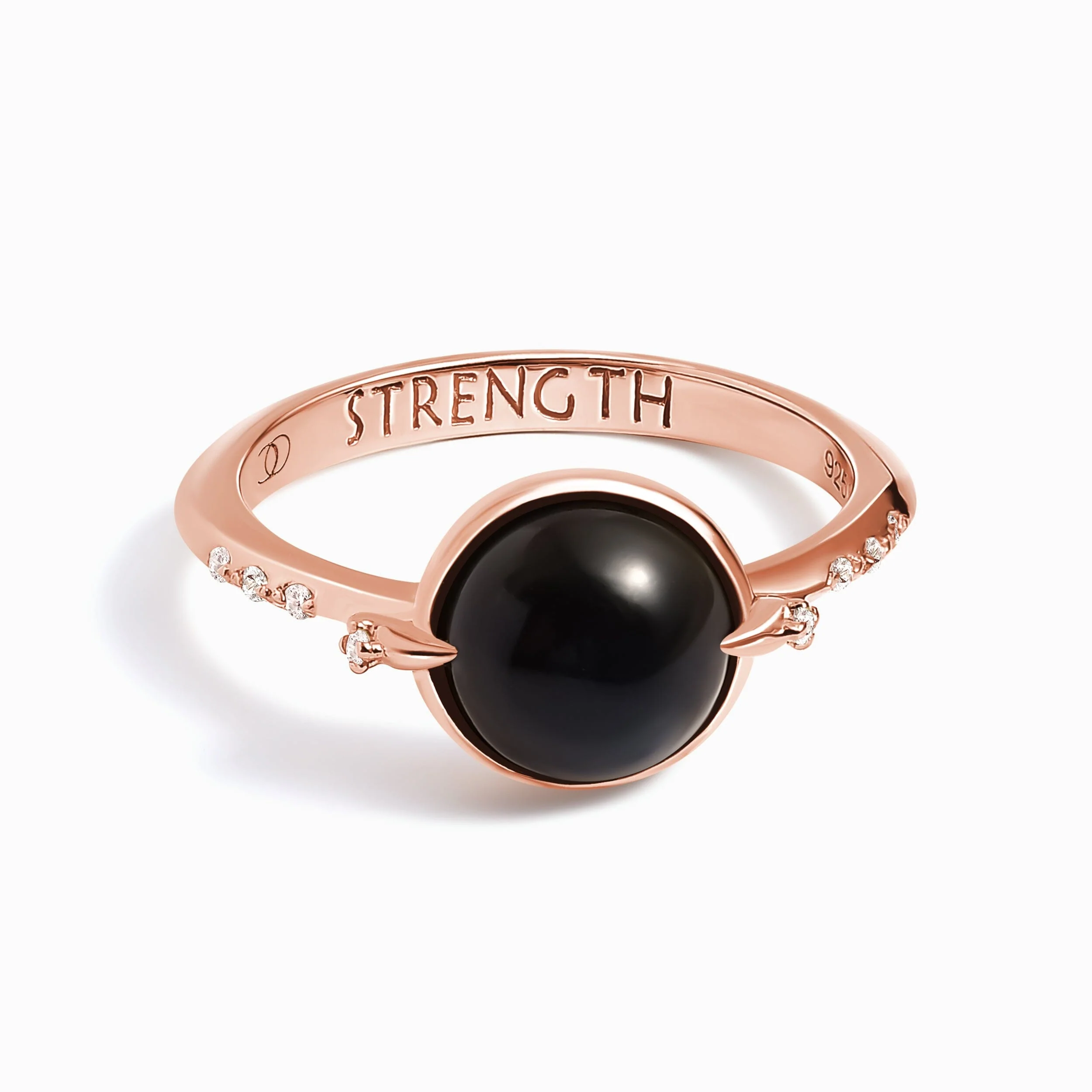 Black Obsidian Energy Ring - Strength Engraved - Image 3