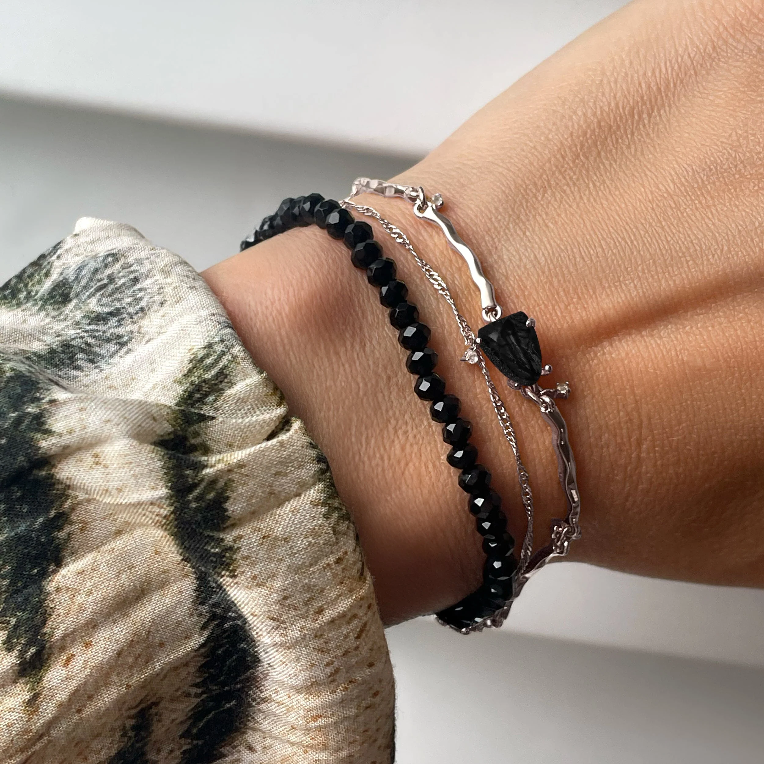 Black Obsidian Bracelet Stack - Flowing Strength - Image 2