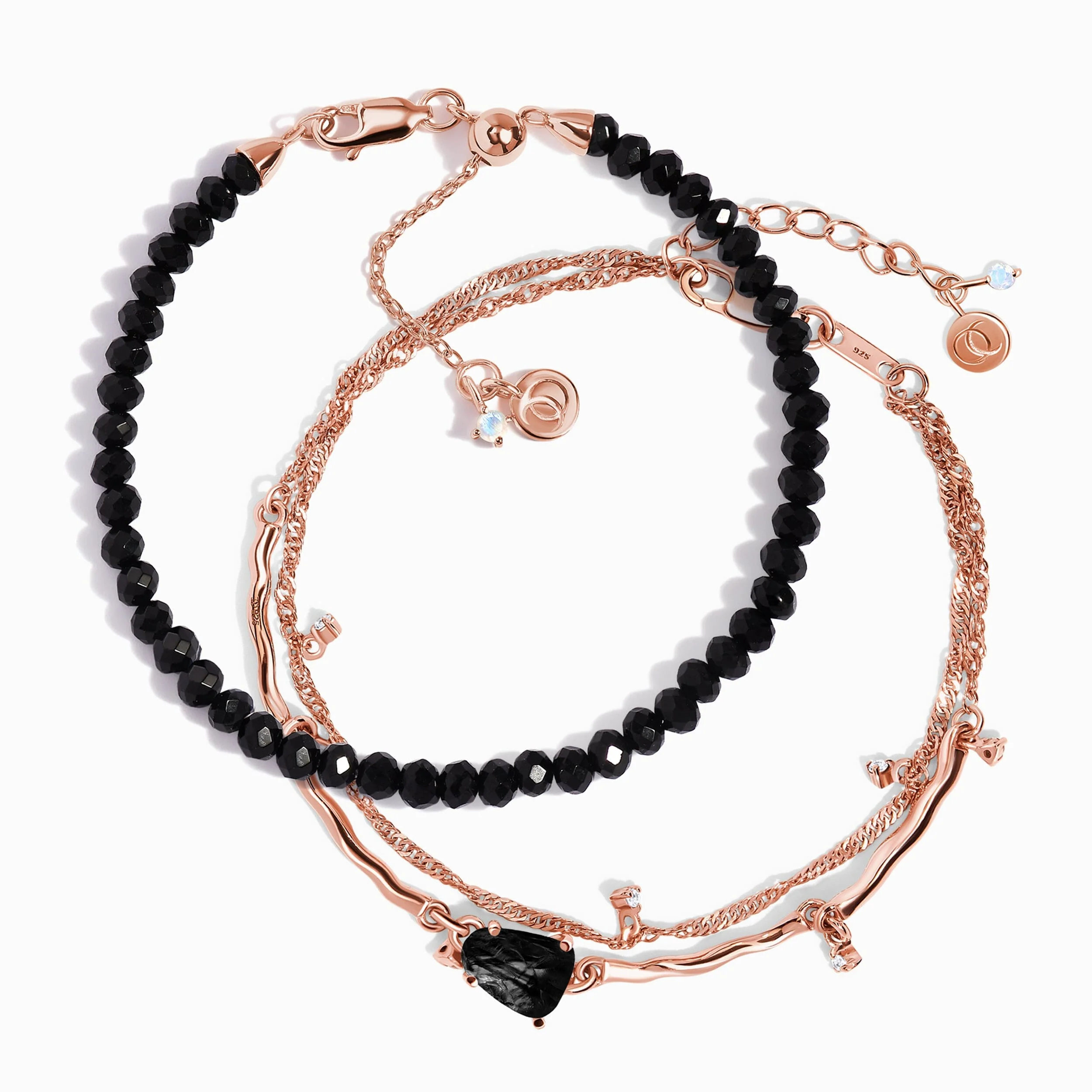 Black Obsidian Bracelet Stack - Flowing Strength - Image 3