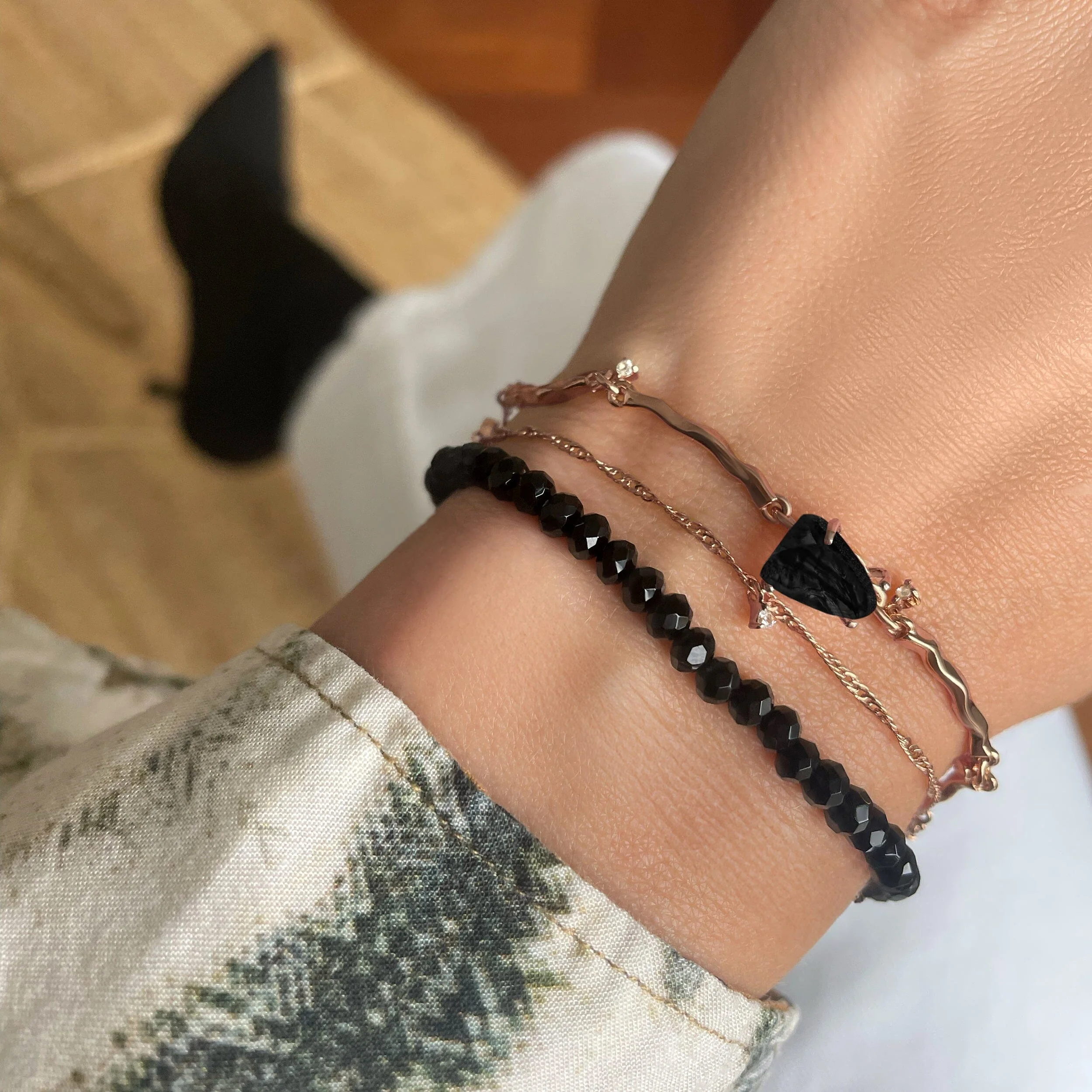Black Obsidian Bracelet Stack - Flowing Strength - Image 9
