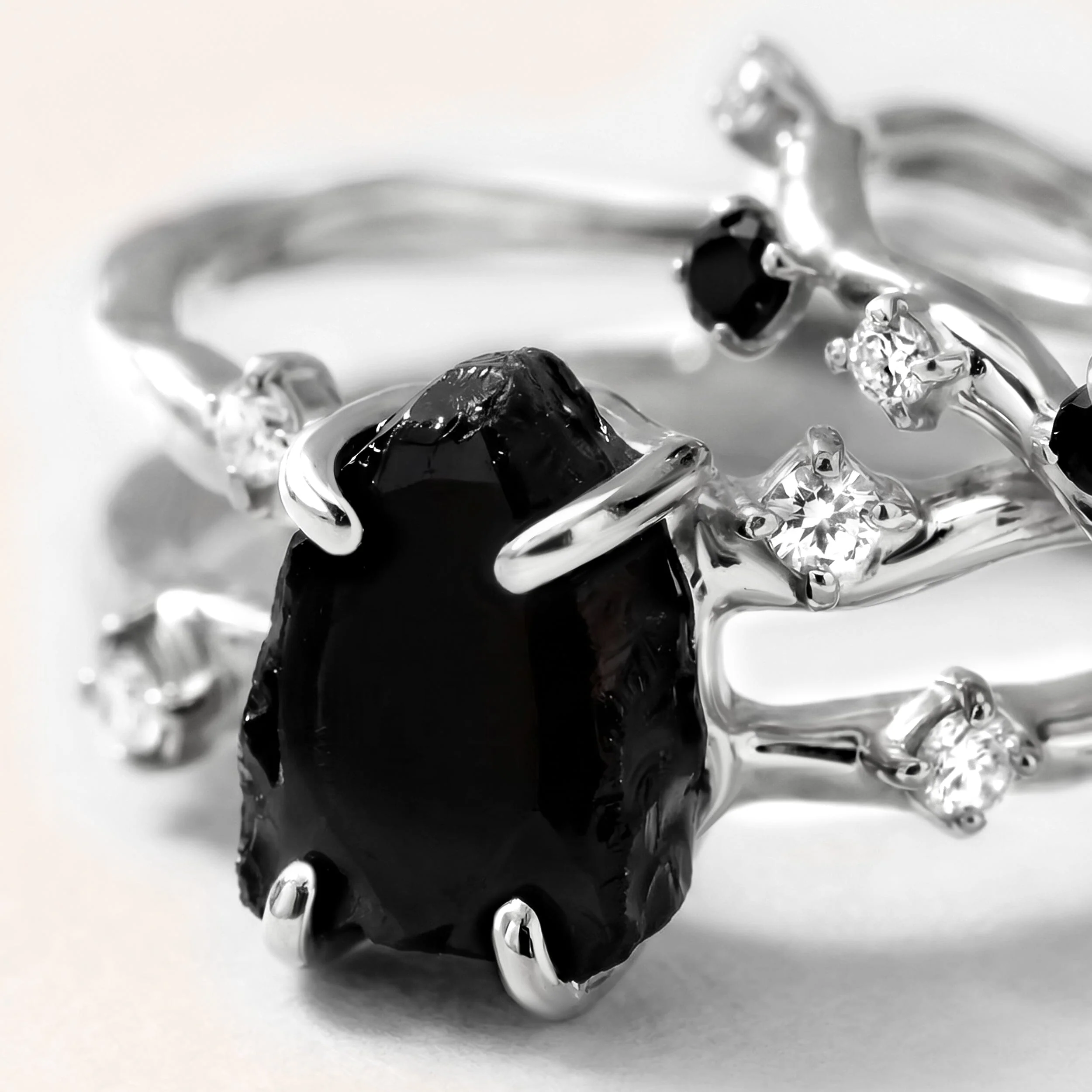 Black Obsidian Flow Ring & Black Onyx Stardust Band - Image 11