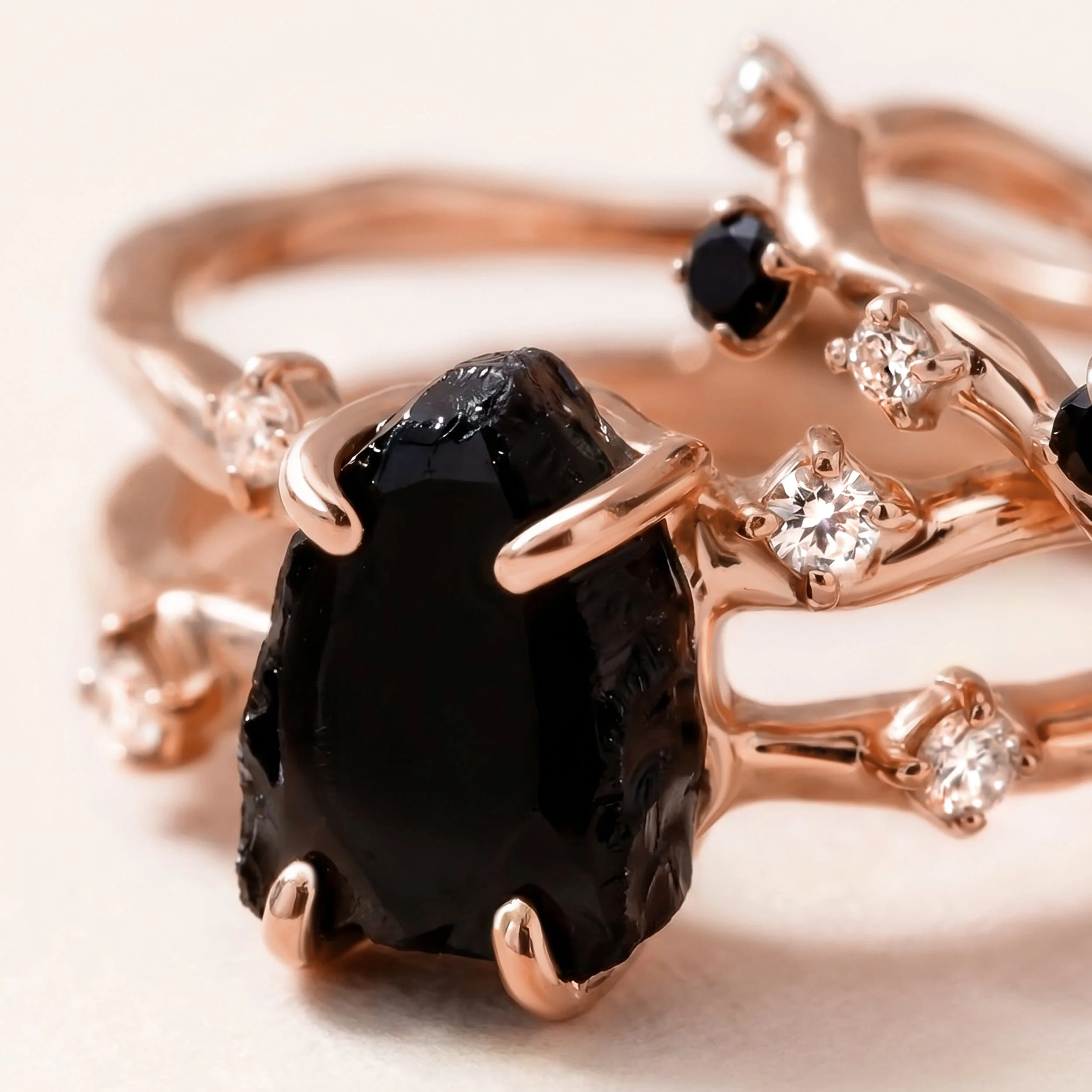 Black Obsidian Flow Ring & Black Onyx Stardust Band - Image 12