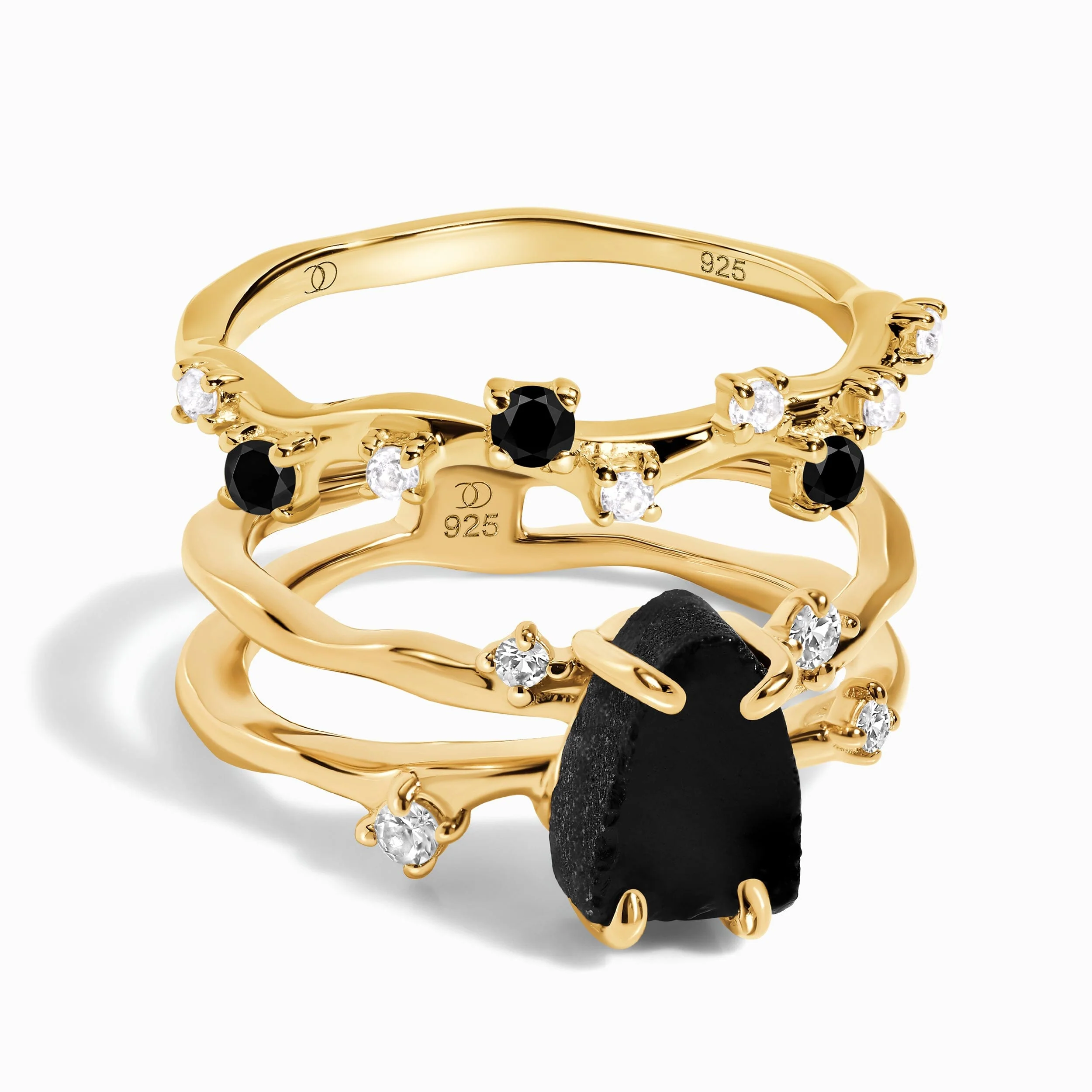 Black Obsidian Flow Ring & Black Onyx Stardust Band - Image 5