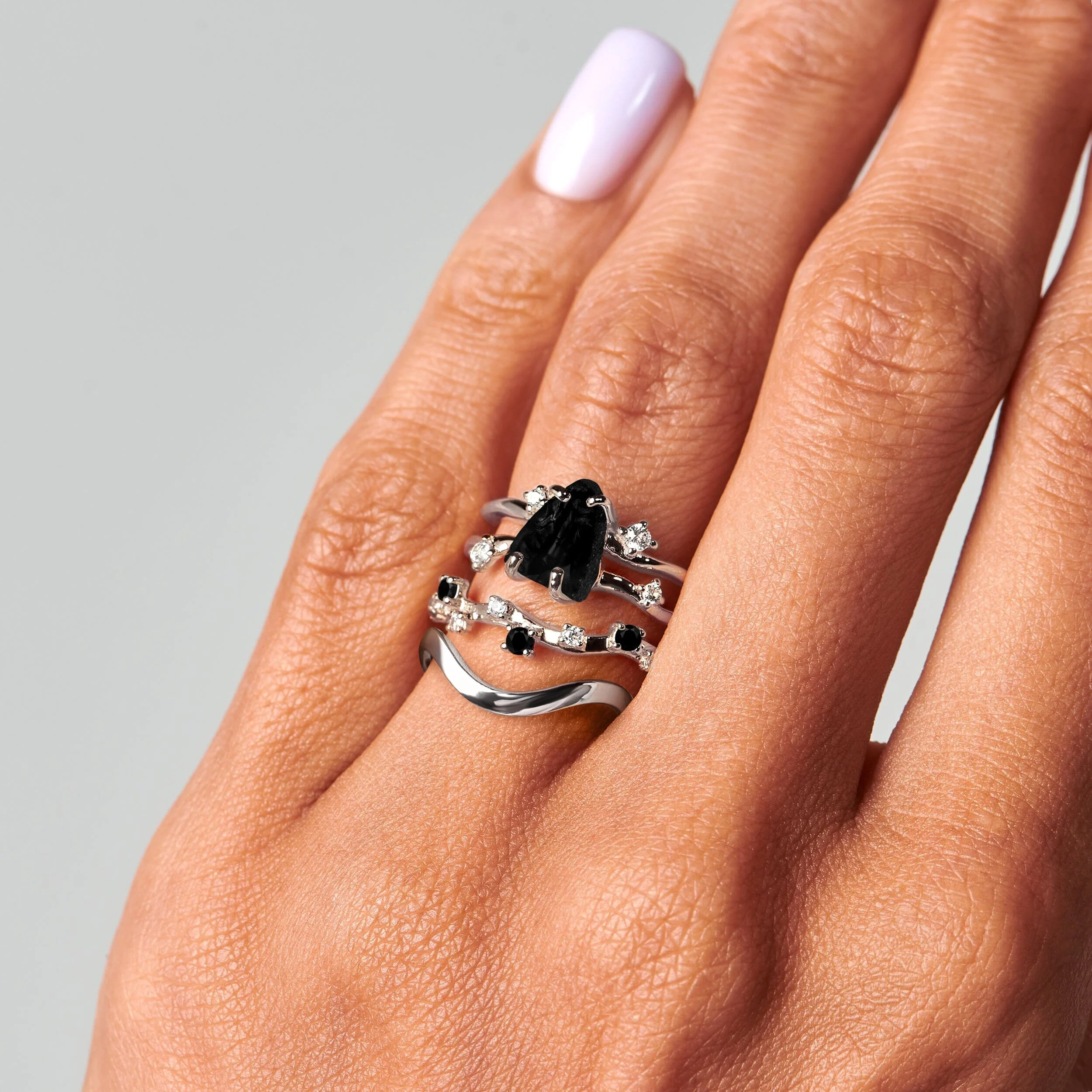 Black Obsidian Flow Ring - Stardust & Waves Band - Image 2