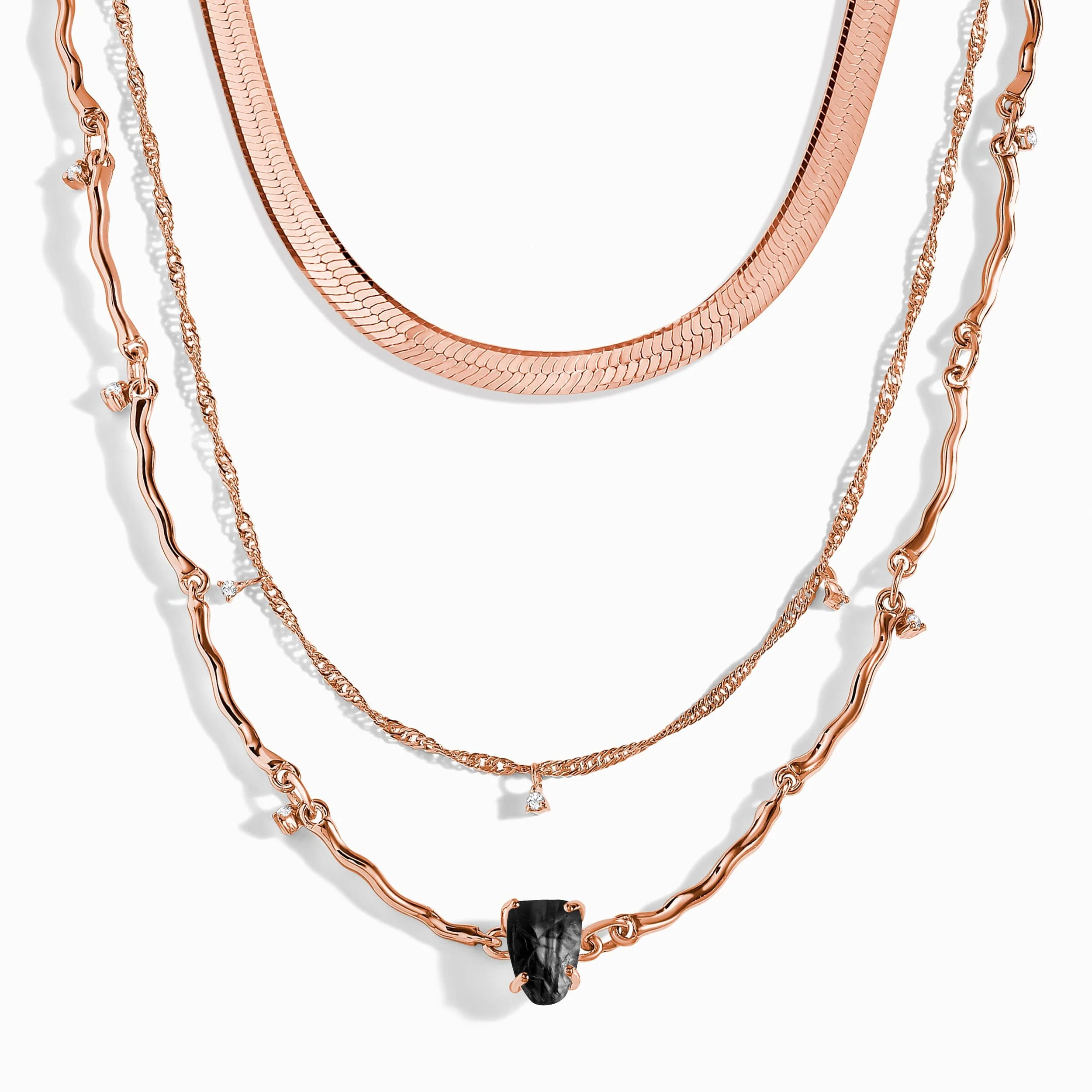 Black Obsidian Flowing Necklace & Herringbone Chain - Image 3