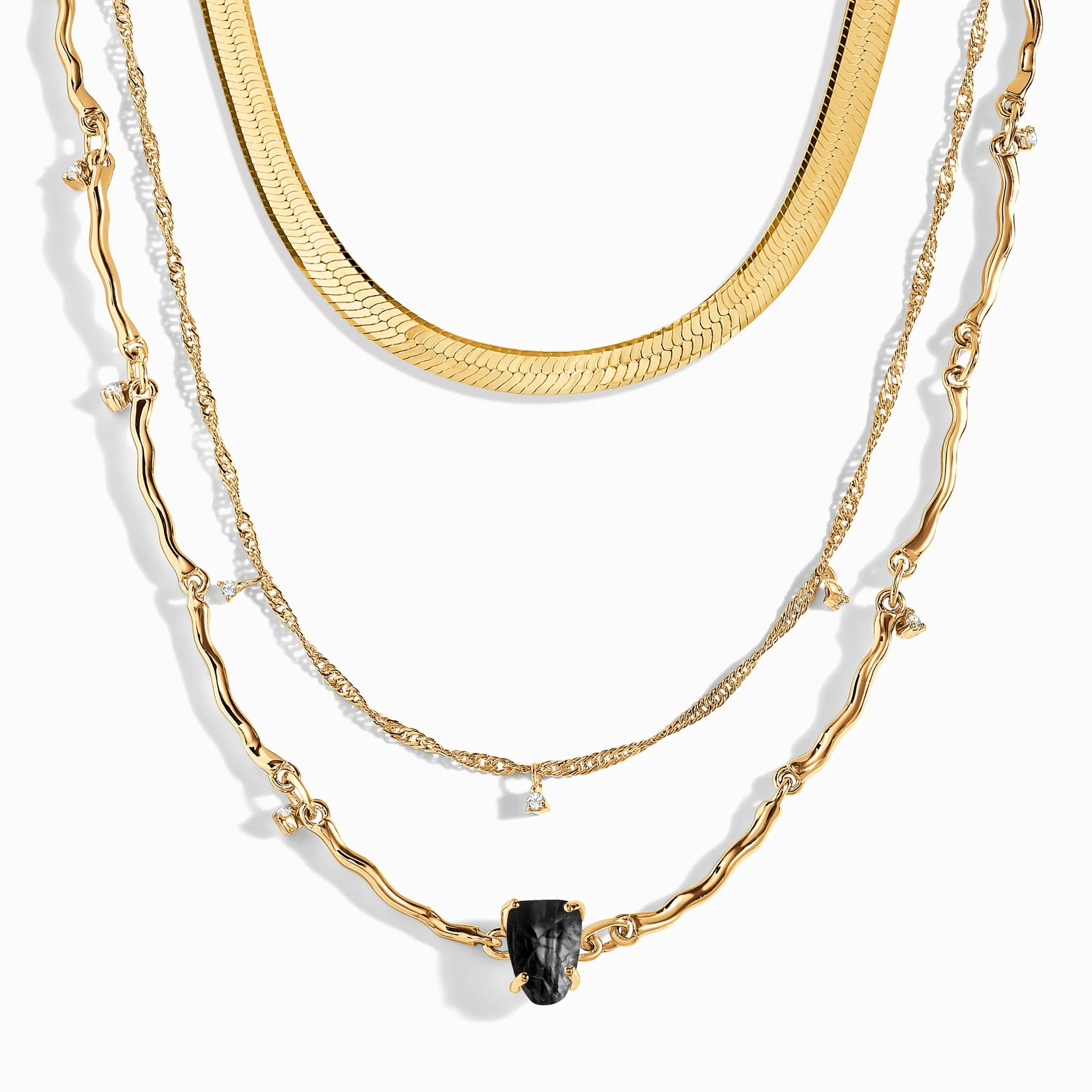 Black Obsidian Flowing Necklace & Herringbone Chain - Image 5