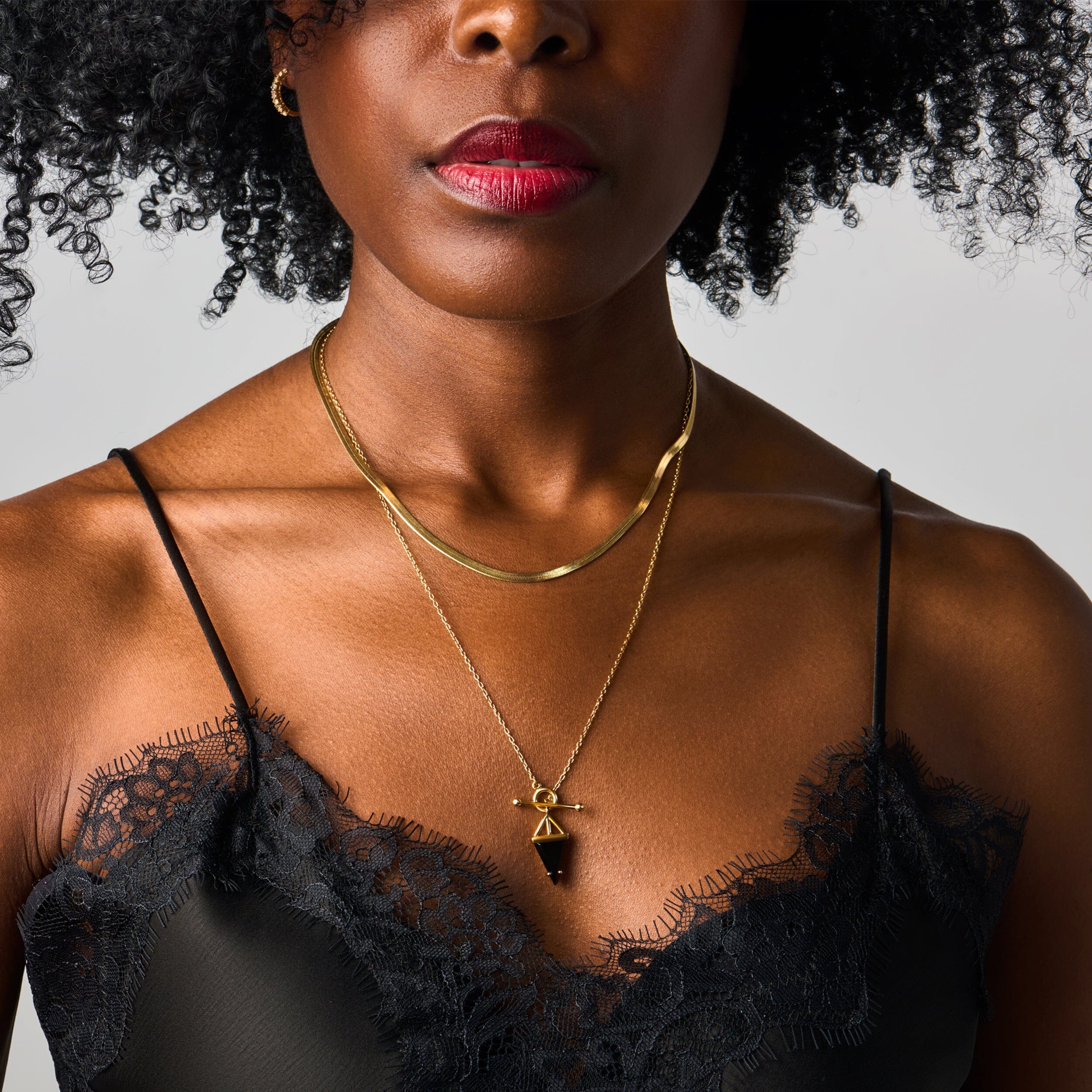Black Obsidian Heroine T-Lock Necklace & Herringbone Chain - Image 6