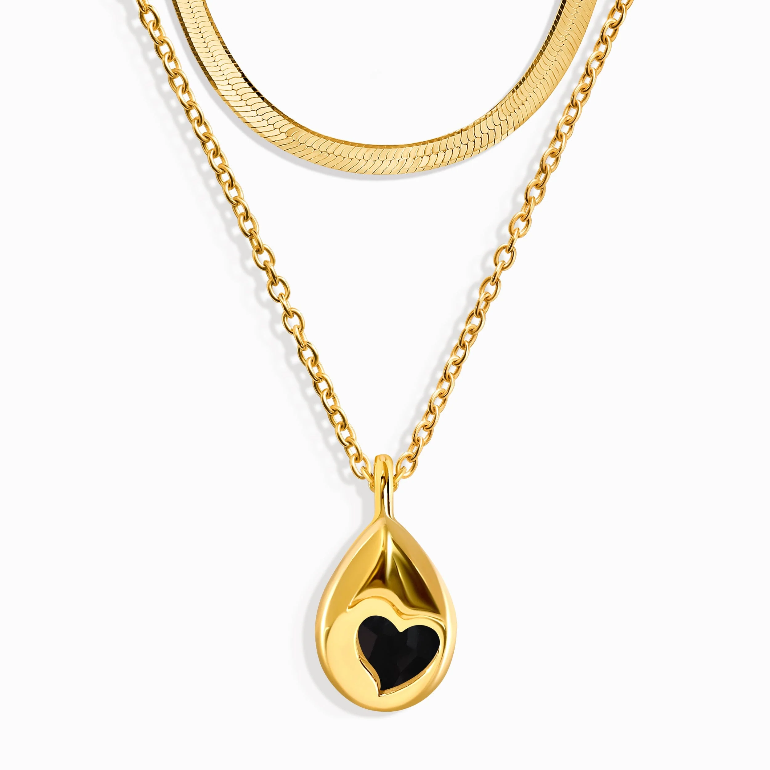 Black Obsidian Hidden Heart Necklace & Herringbone Chain - Image 10