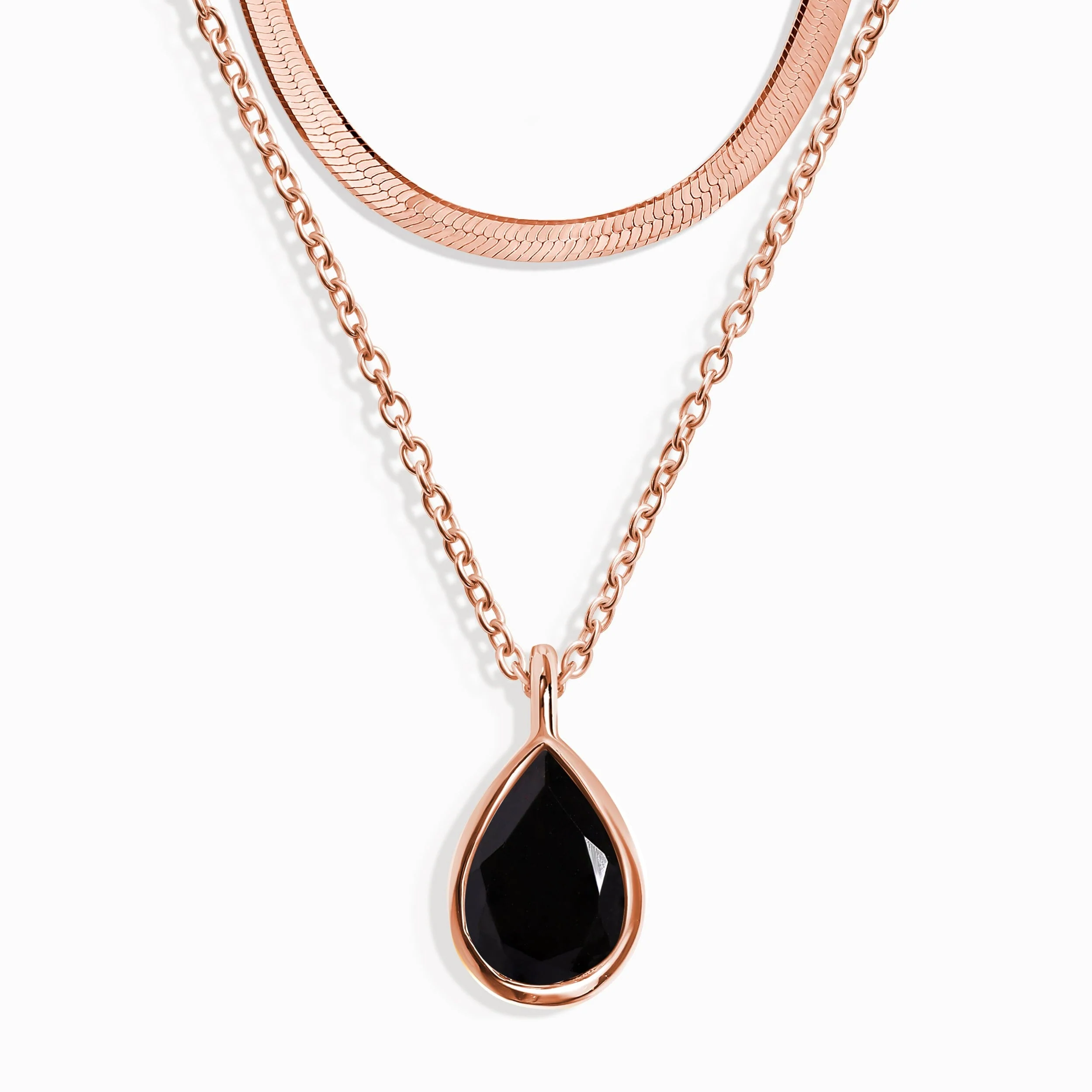 Black Obsidian Hidden Heart Necklace & Herringbone Chain - Image 3