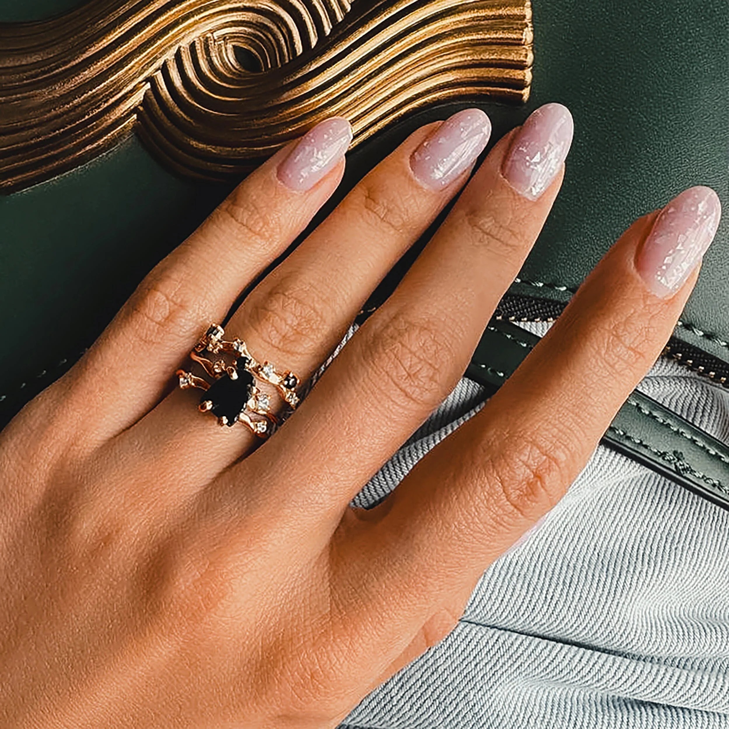 Black Obsidian Flow Ring & Black Onyx Stardust Band - Image 32