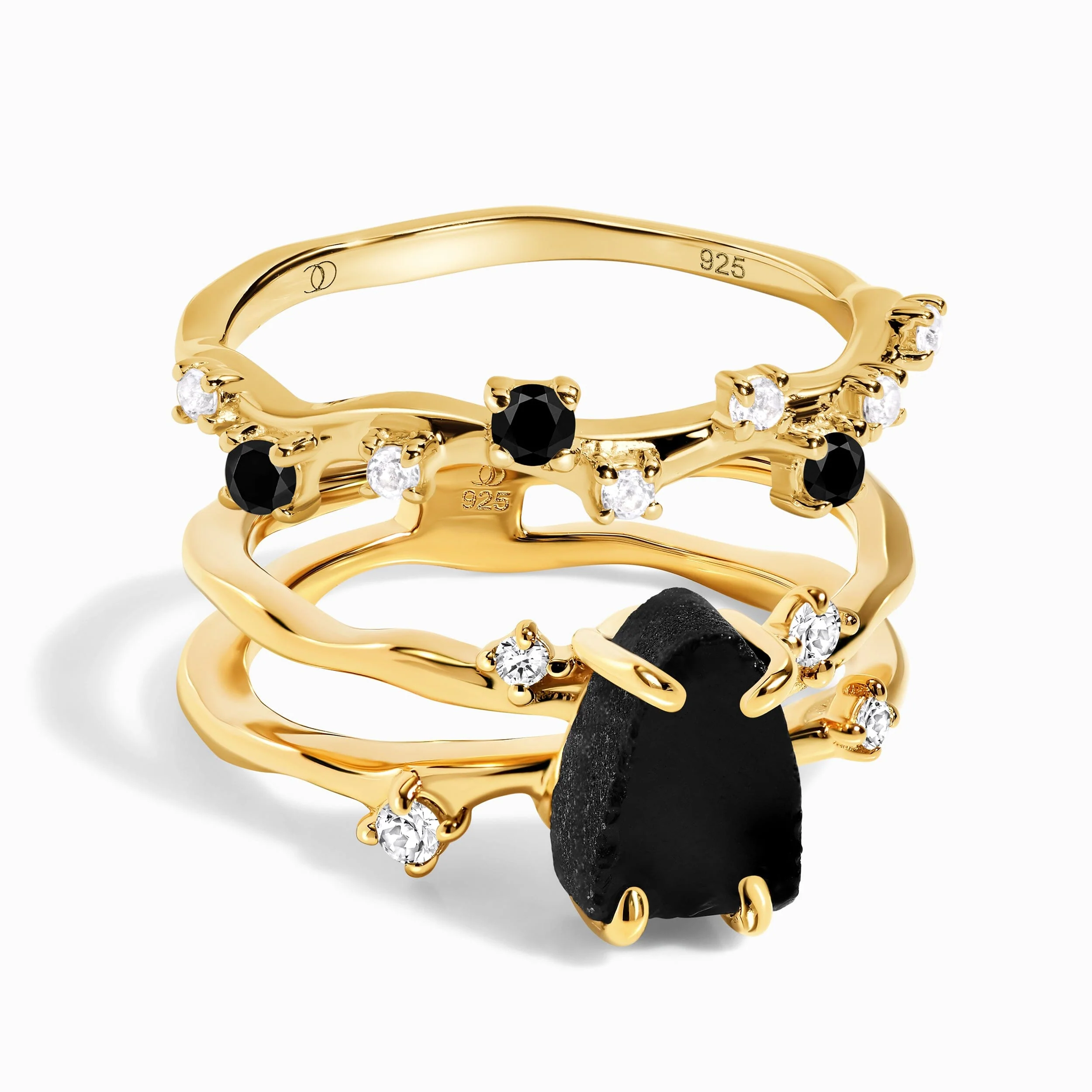 Black Obsidian Lab Diamond Flow Ring & Stardust Band - Image 5