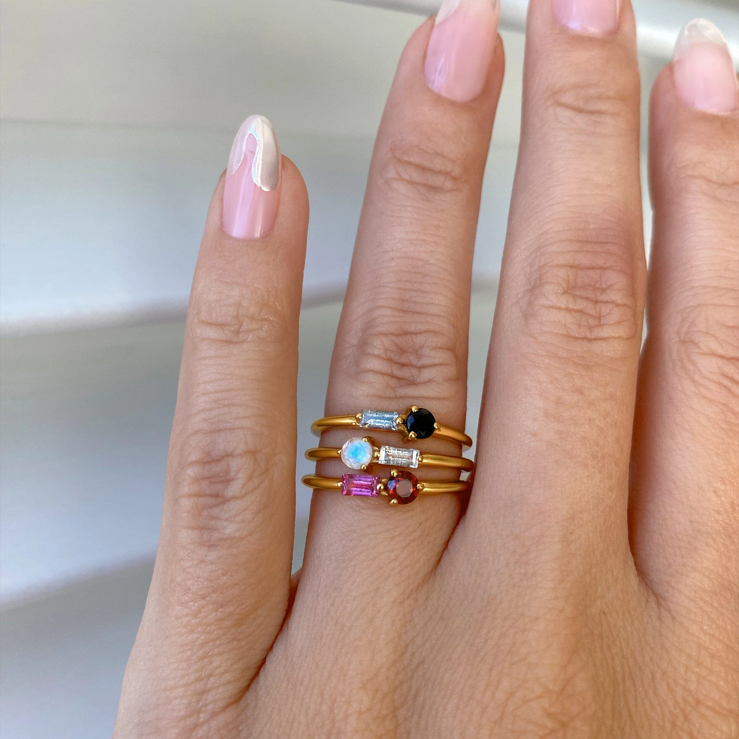 Black Obsidian & Labradorite Dainty Ring - Haze - Image 13