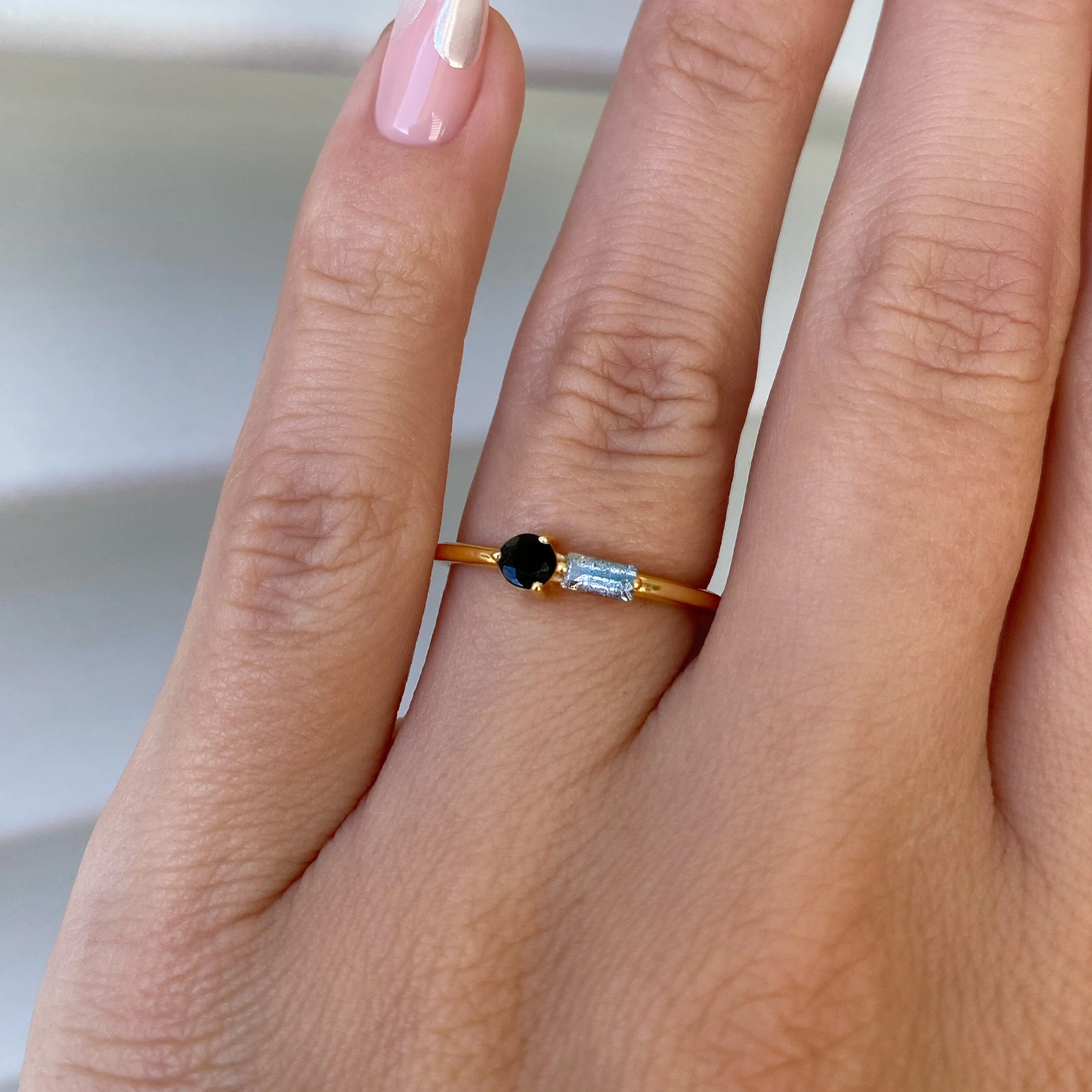 Black Obsidian & Labradorite Dainty Ring - Haze - Image 6