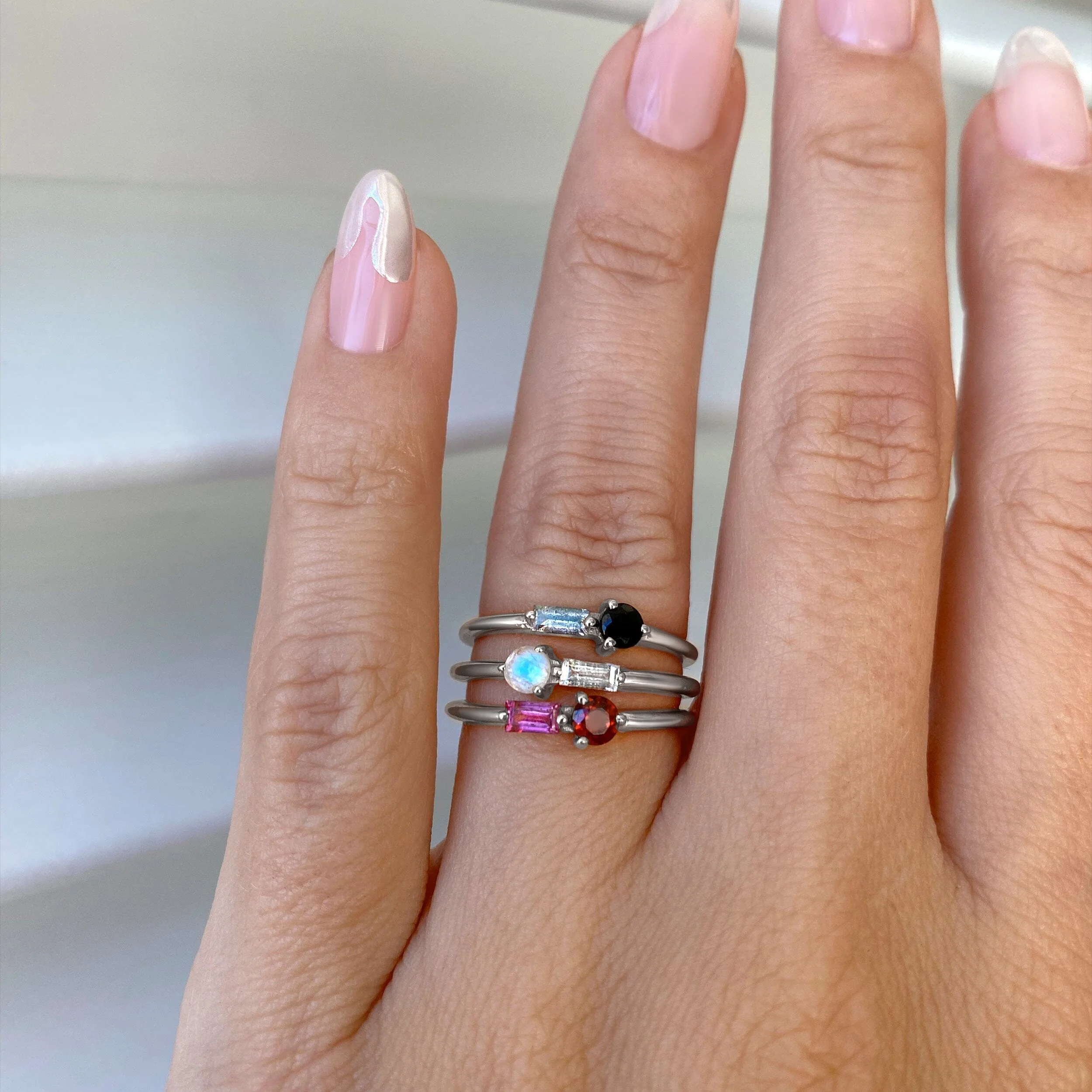 Black Obsidian & Labradorite Dainty Ring - Haze - Image 9