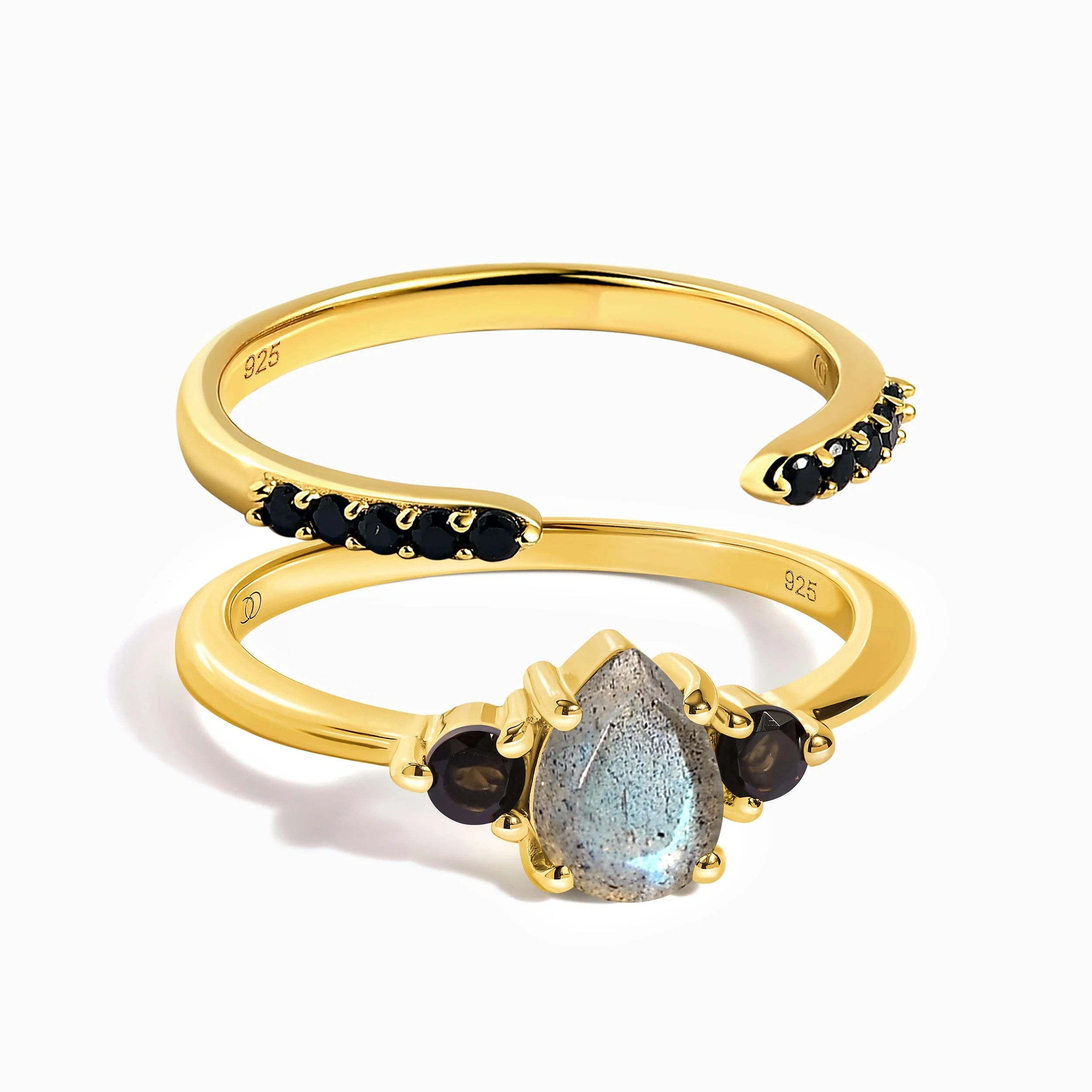Black Obsidian Labradorite Lania Ring & Black Spinel Twinkling Band - Image 3