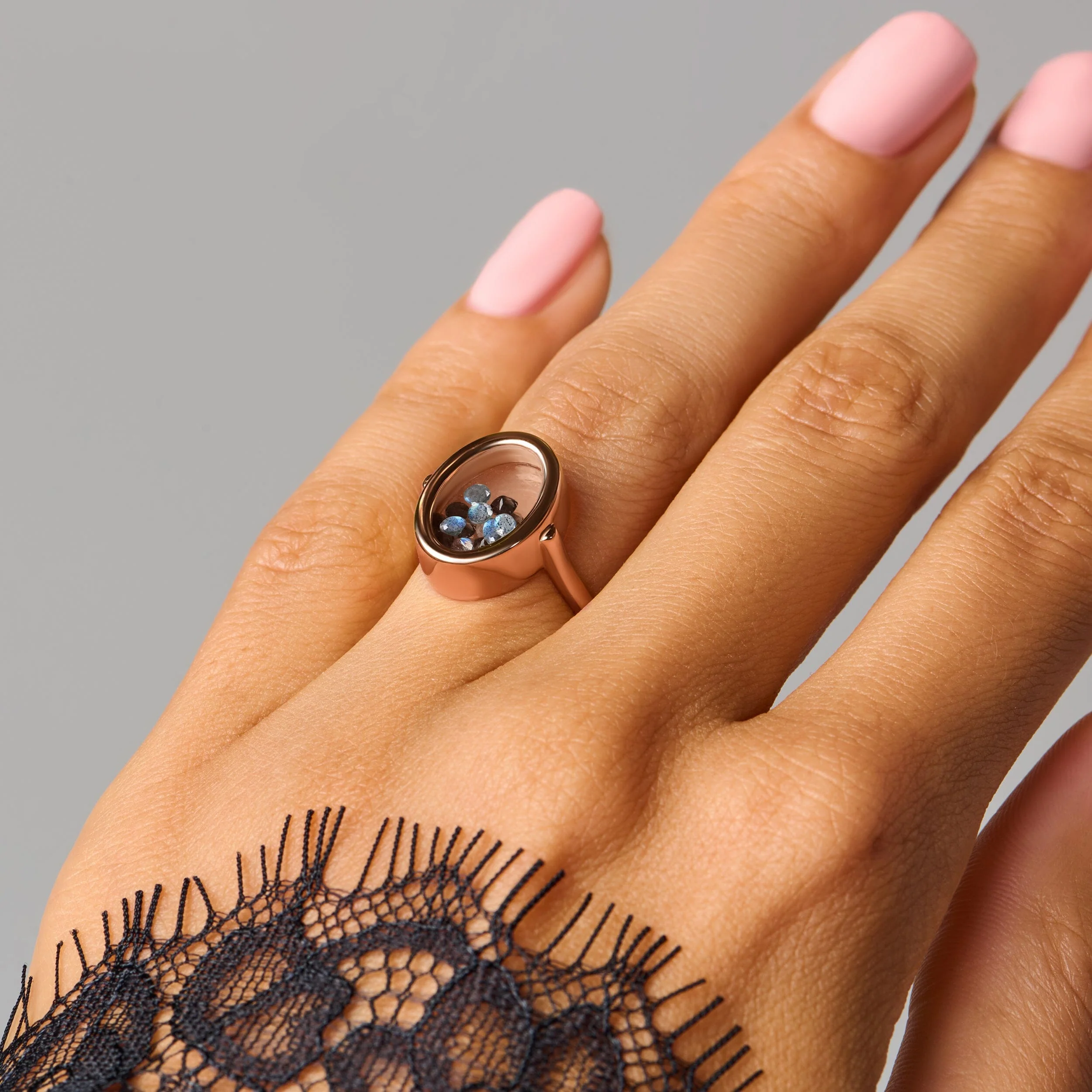 Black Obsidian Labradorite Ring - Halo of Calm - Image 17