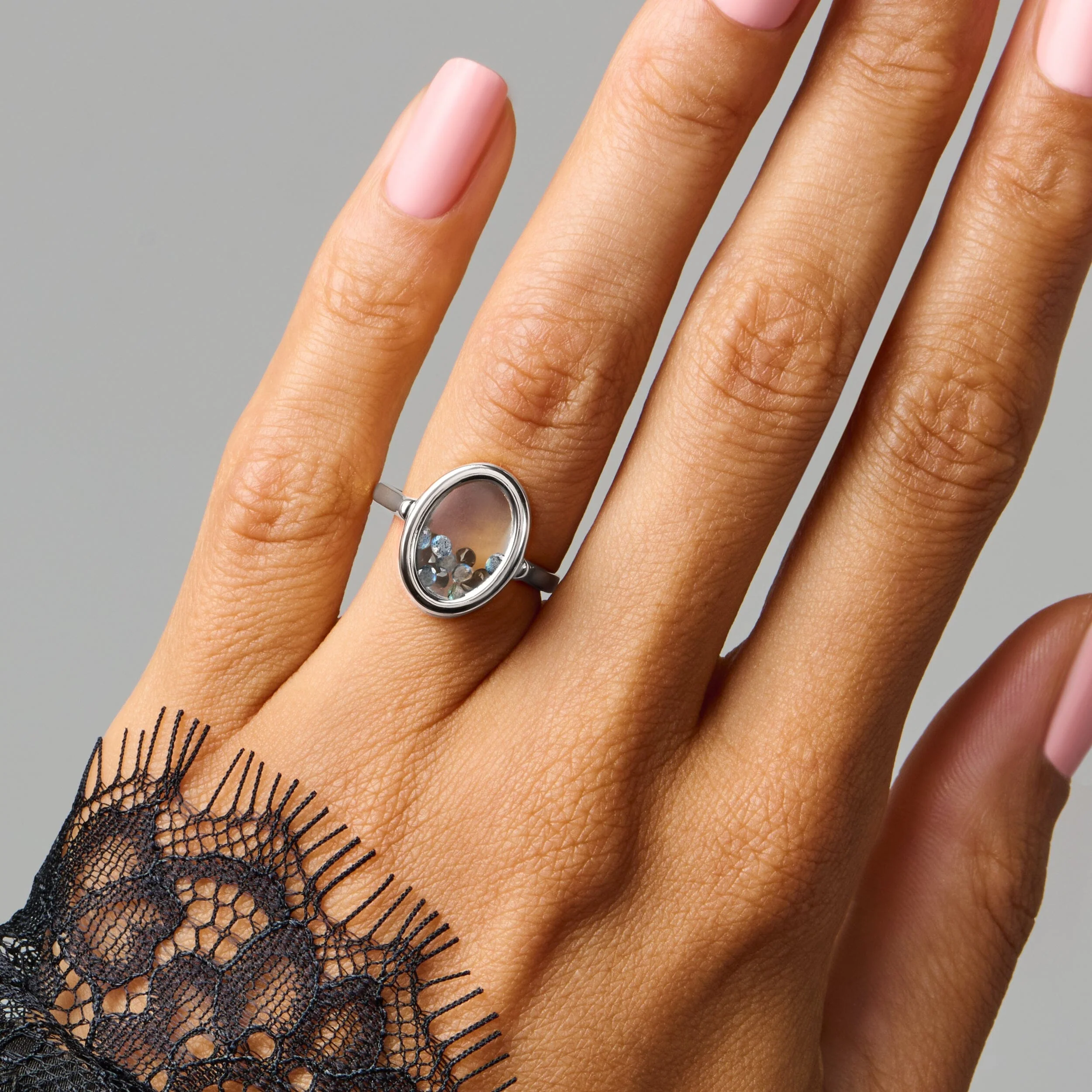 Black Obsidian Labradorite Ring - Halo of Calm - Image 2