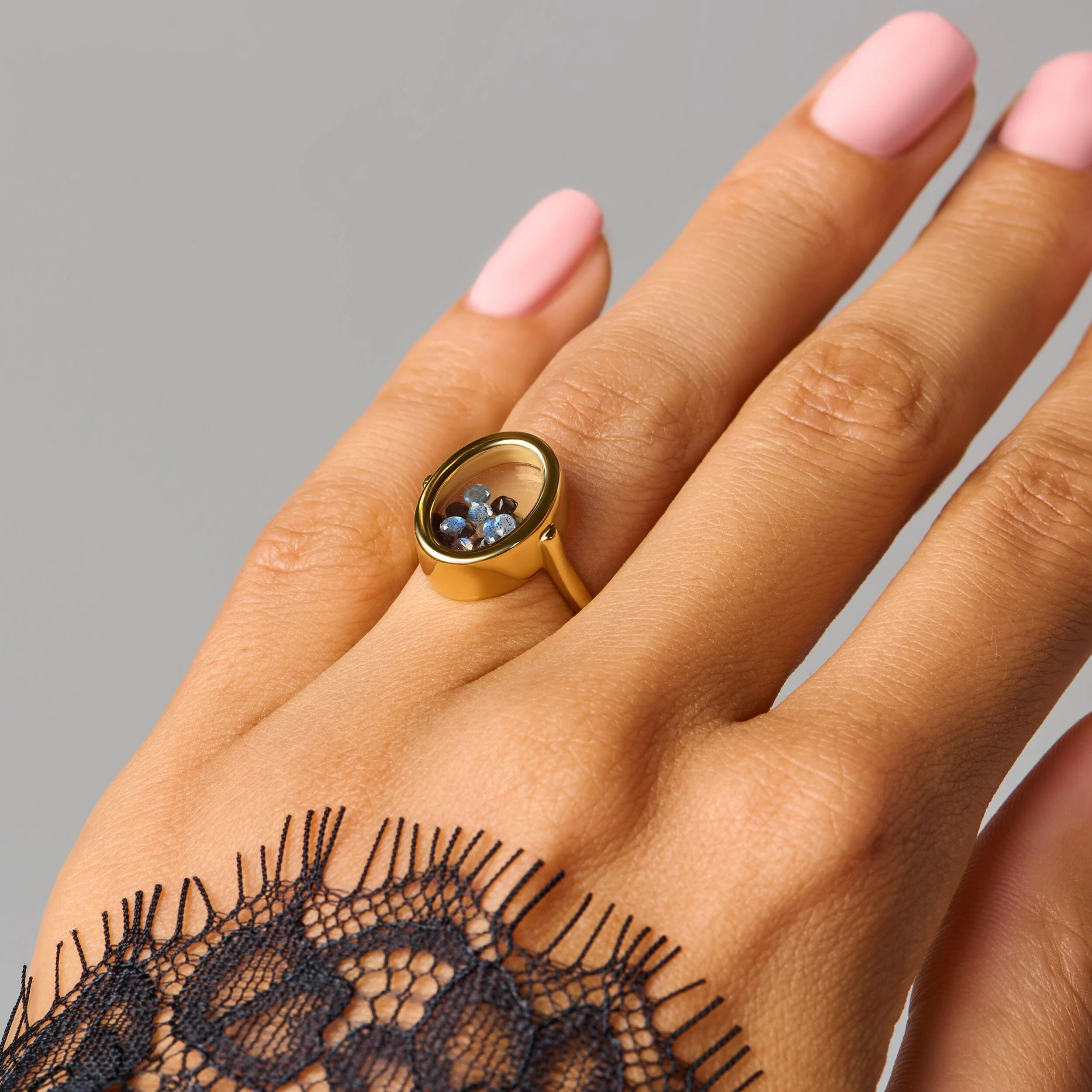 Black Obsidian Labradorite Ring - Halo of Calm - Image 20