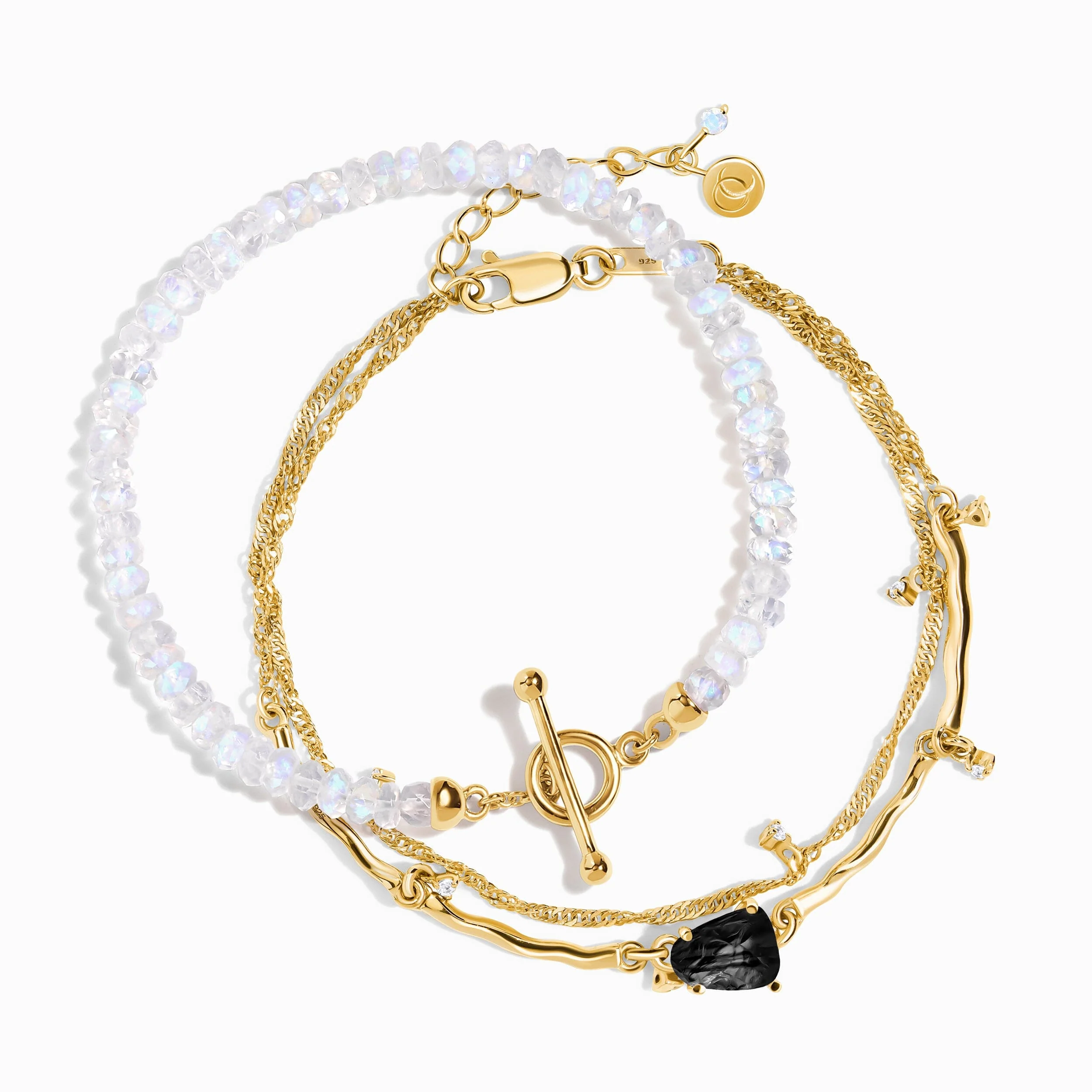 Black Obsidian & Moonstone Bracelet Stack - Energy Armor - Image 5