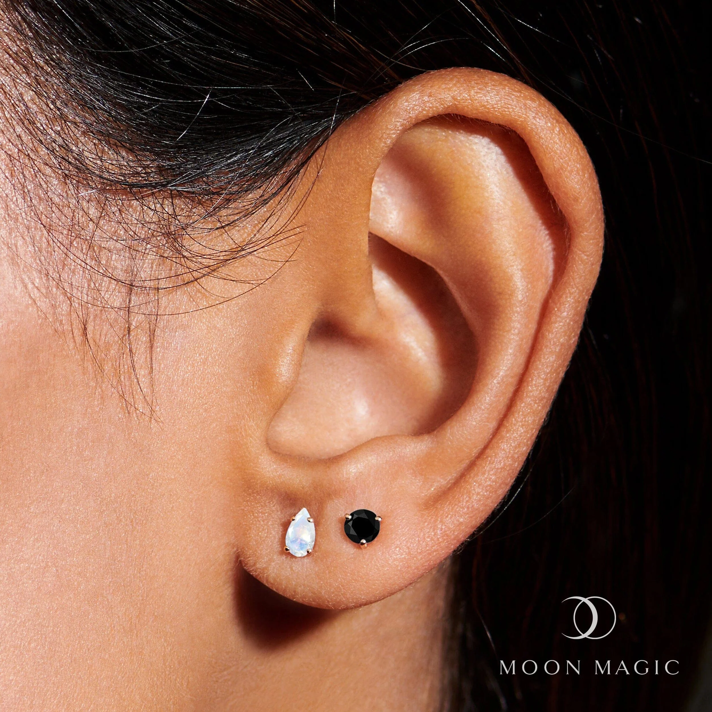 Black Obsidian Moonstone Petite Round & Teardrop Studs - Image 4