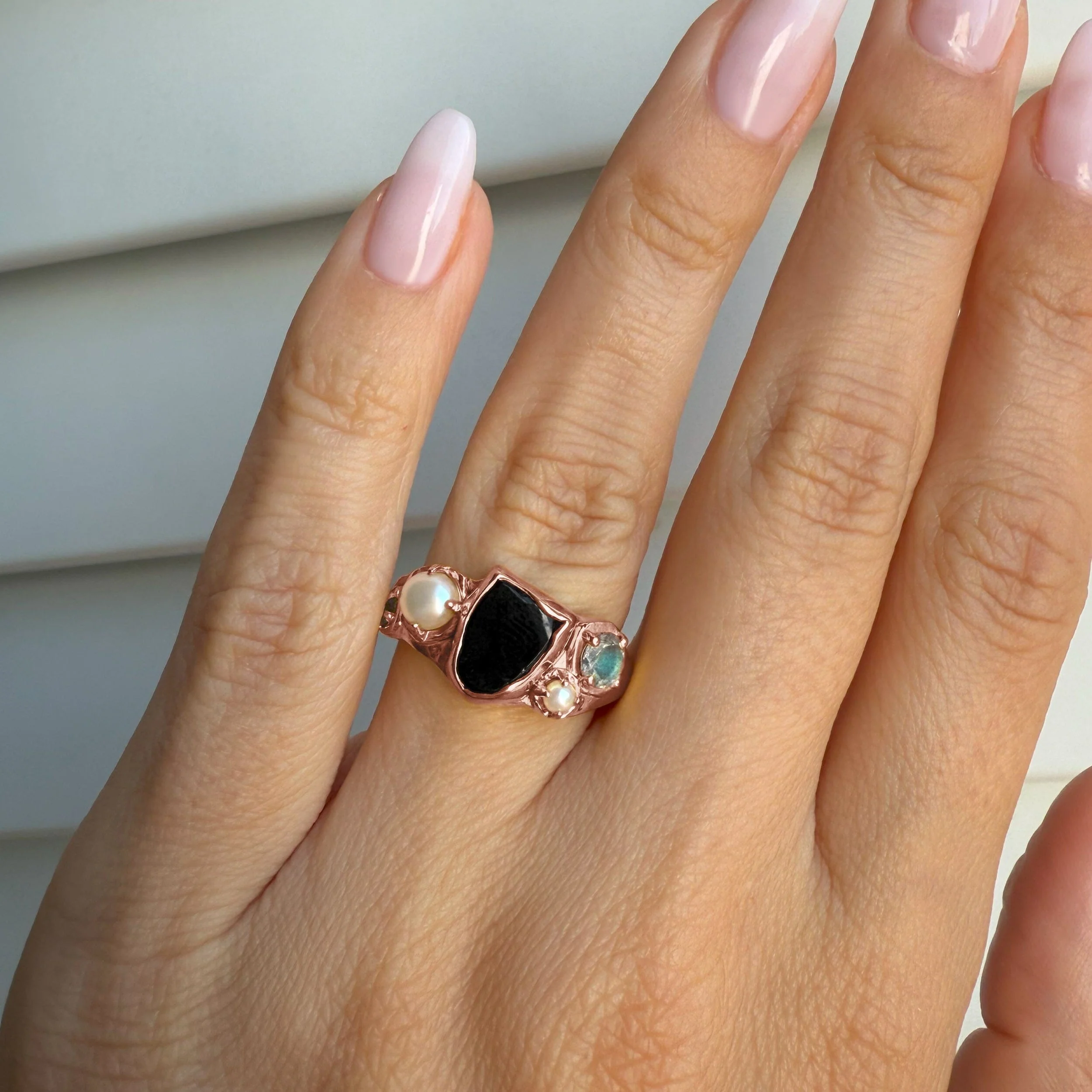 Black Obsidian Pearl Ring - Midnight Heirloom - Image 4