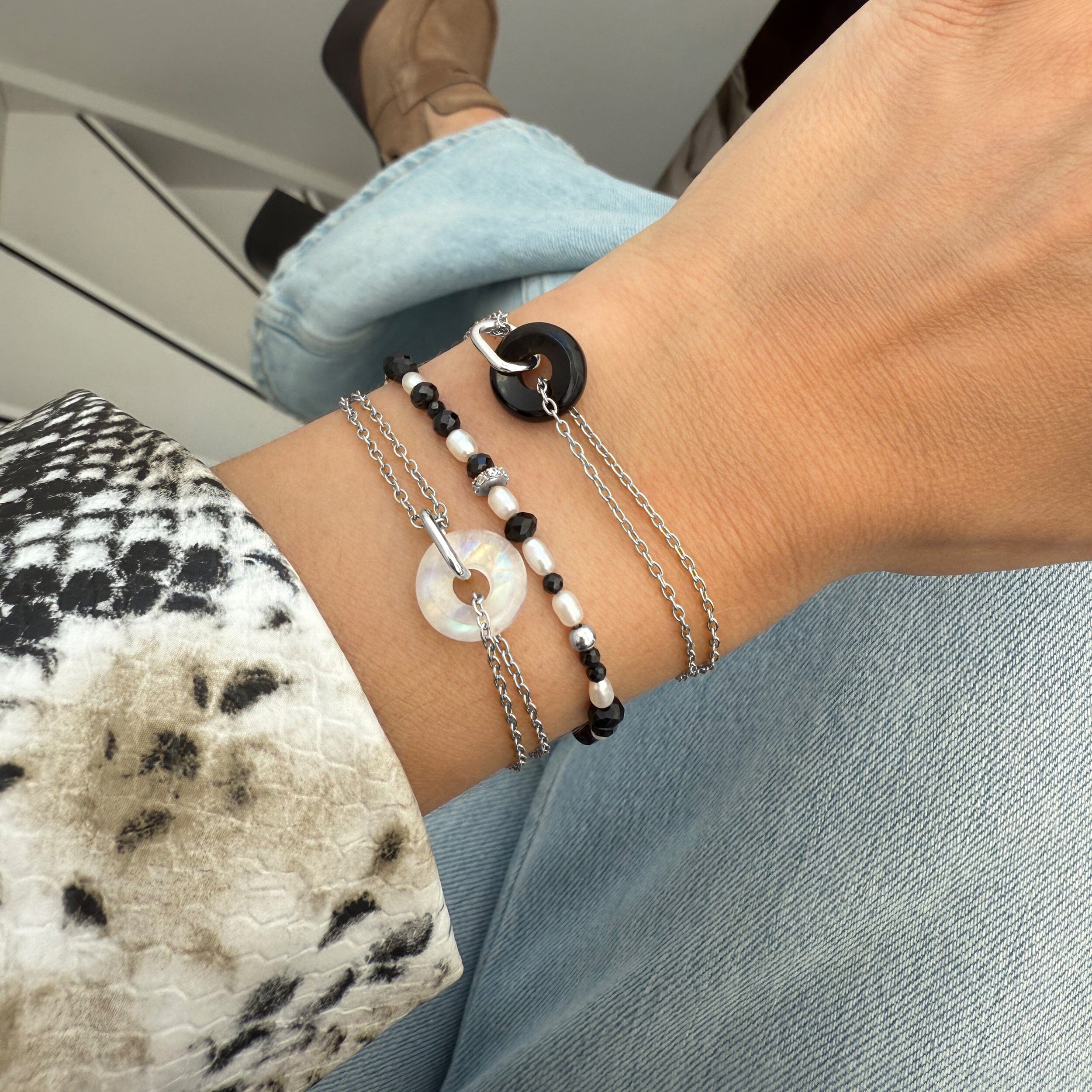 Black Obsidian Rice Pearl T-Lock Beads Bracelet - Power Flow - Image 9