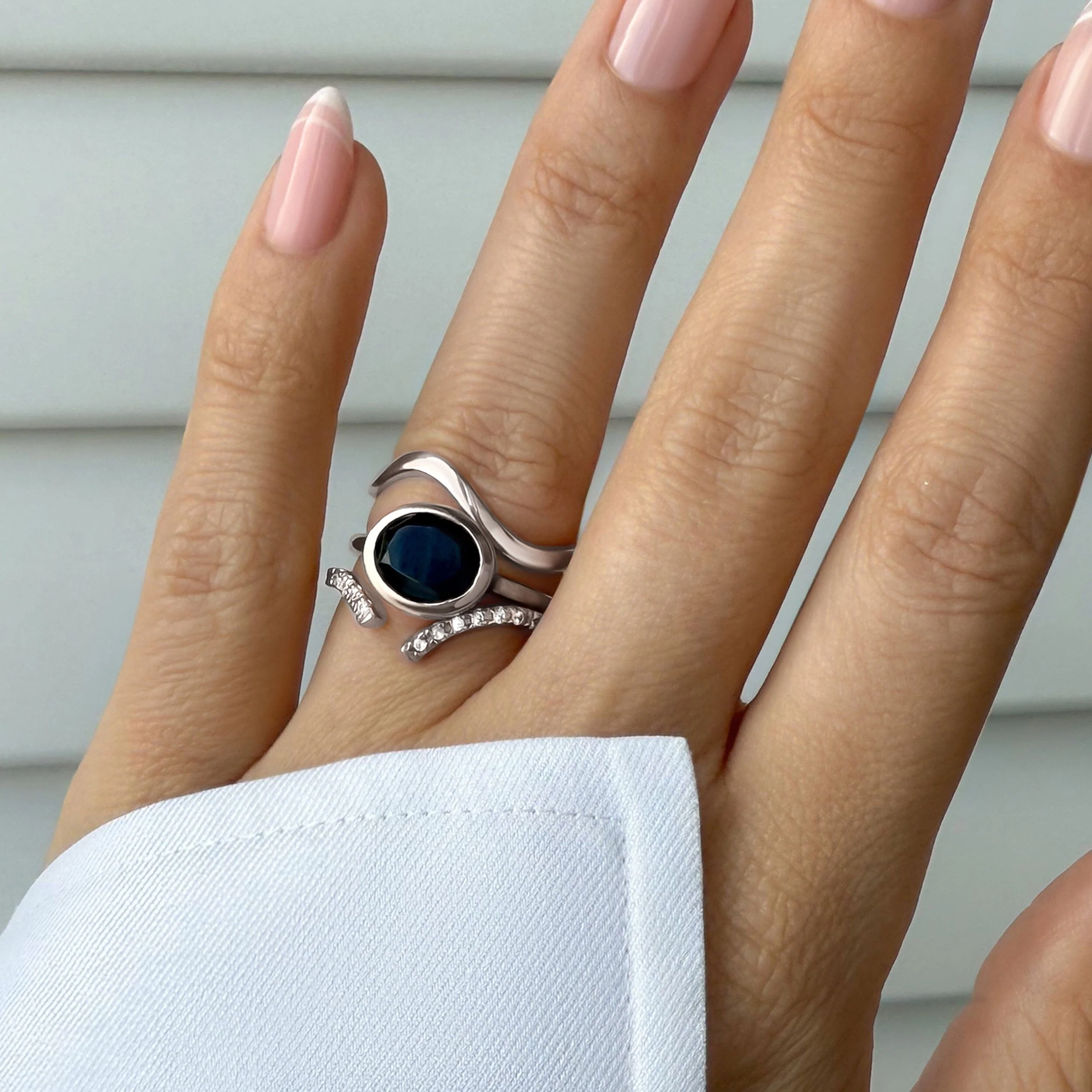 Black Obsidian Skin Touch Ring - Infinite Ring & Waves Band - Image 2